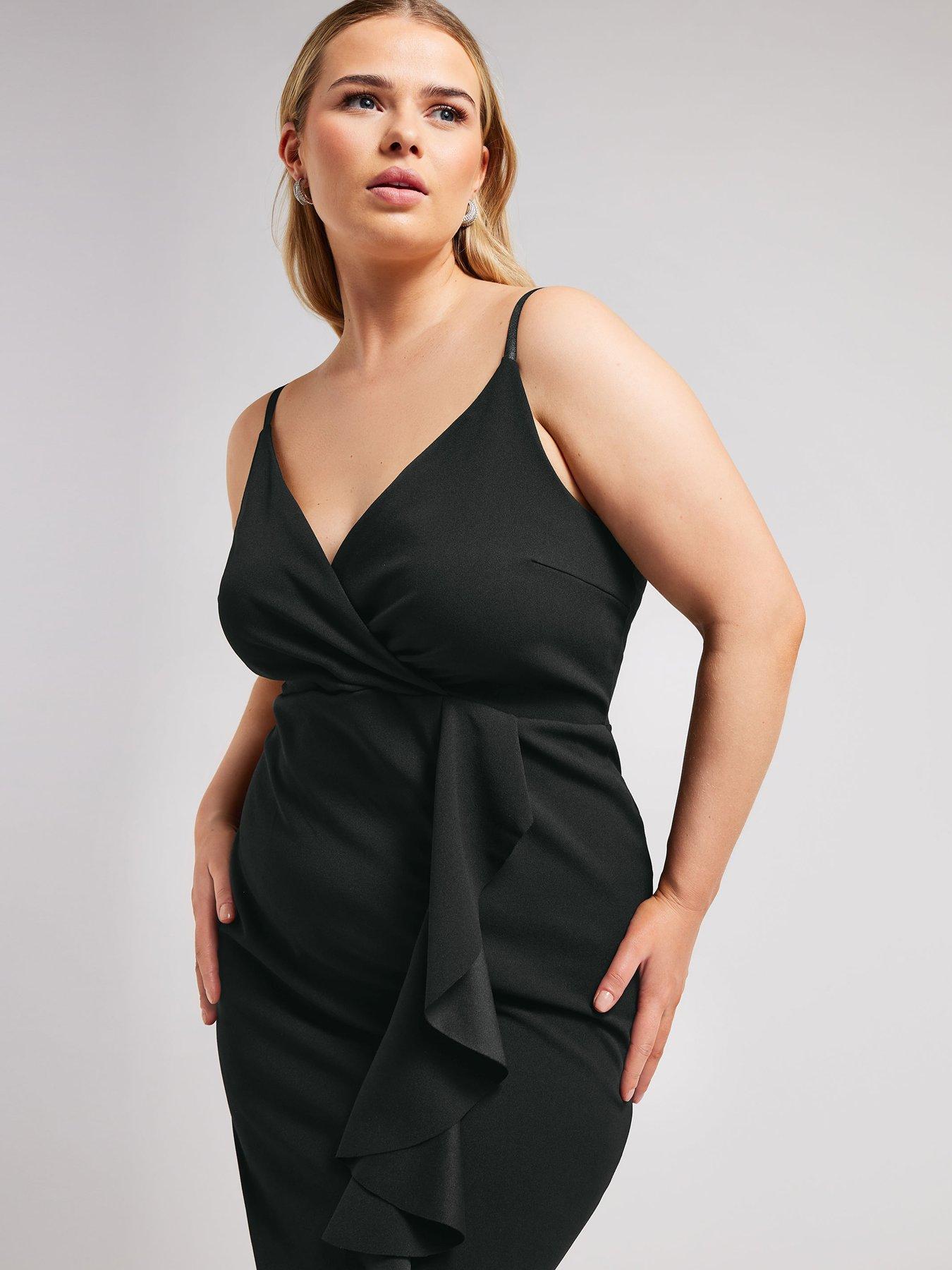 yours-sleeveless-ruffle-detail-wrap-front-midi-dress-blackback