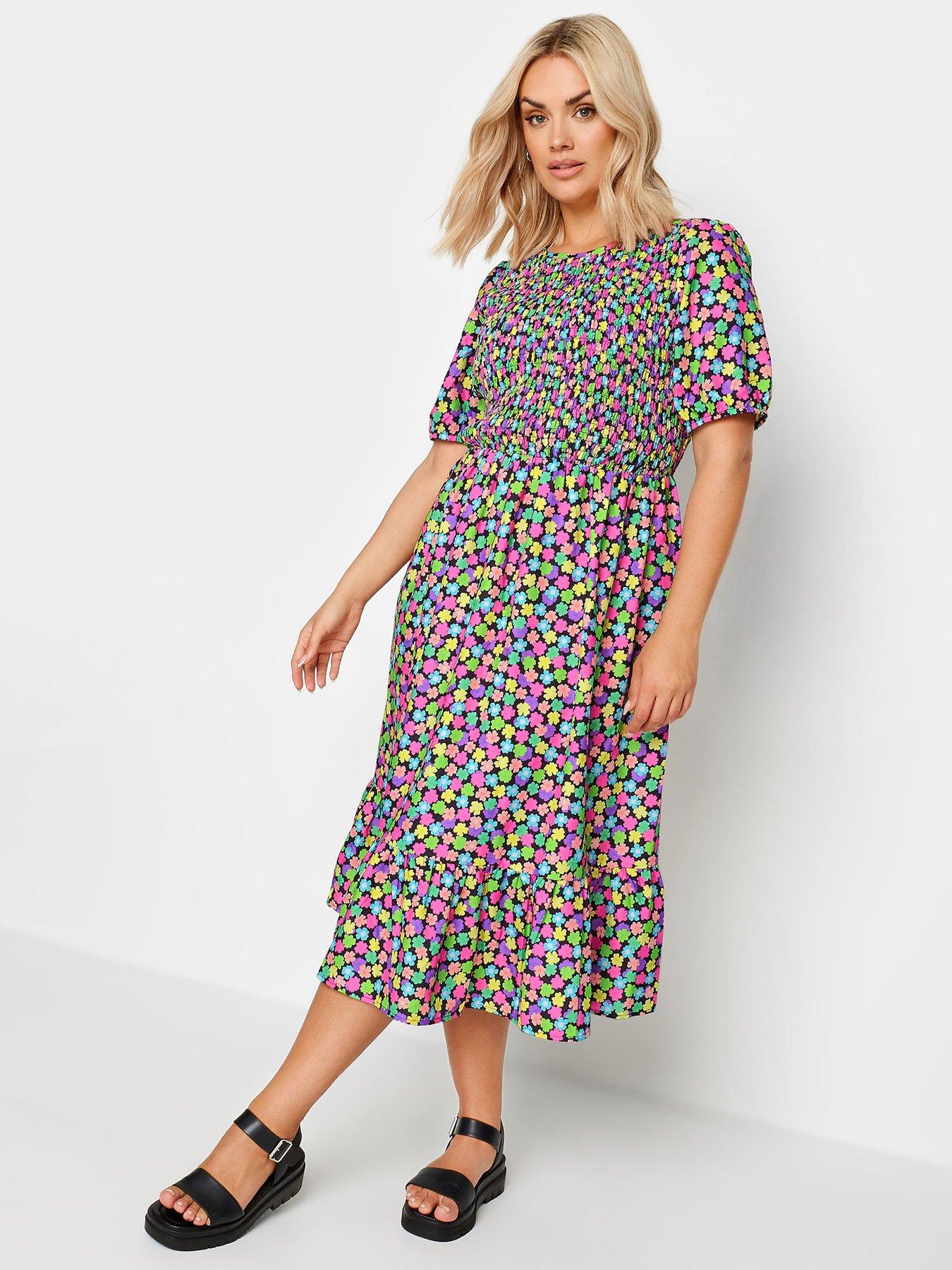 yours-shirred-print-midaxi-dress-with-puffed-short-sleeves-multi