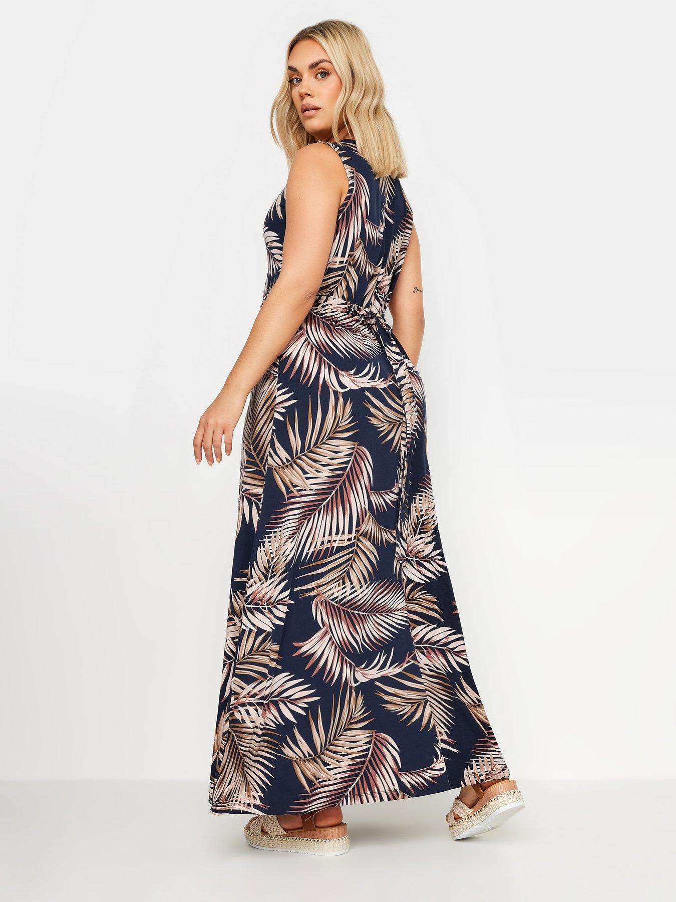 yours-curve-sleeveless-wrap-maxi-dress-navy-palmstillFront