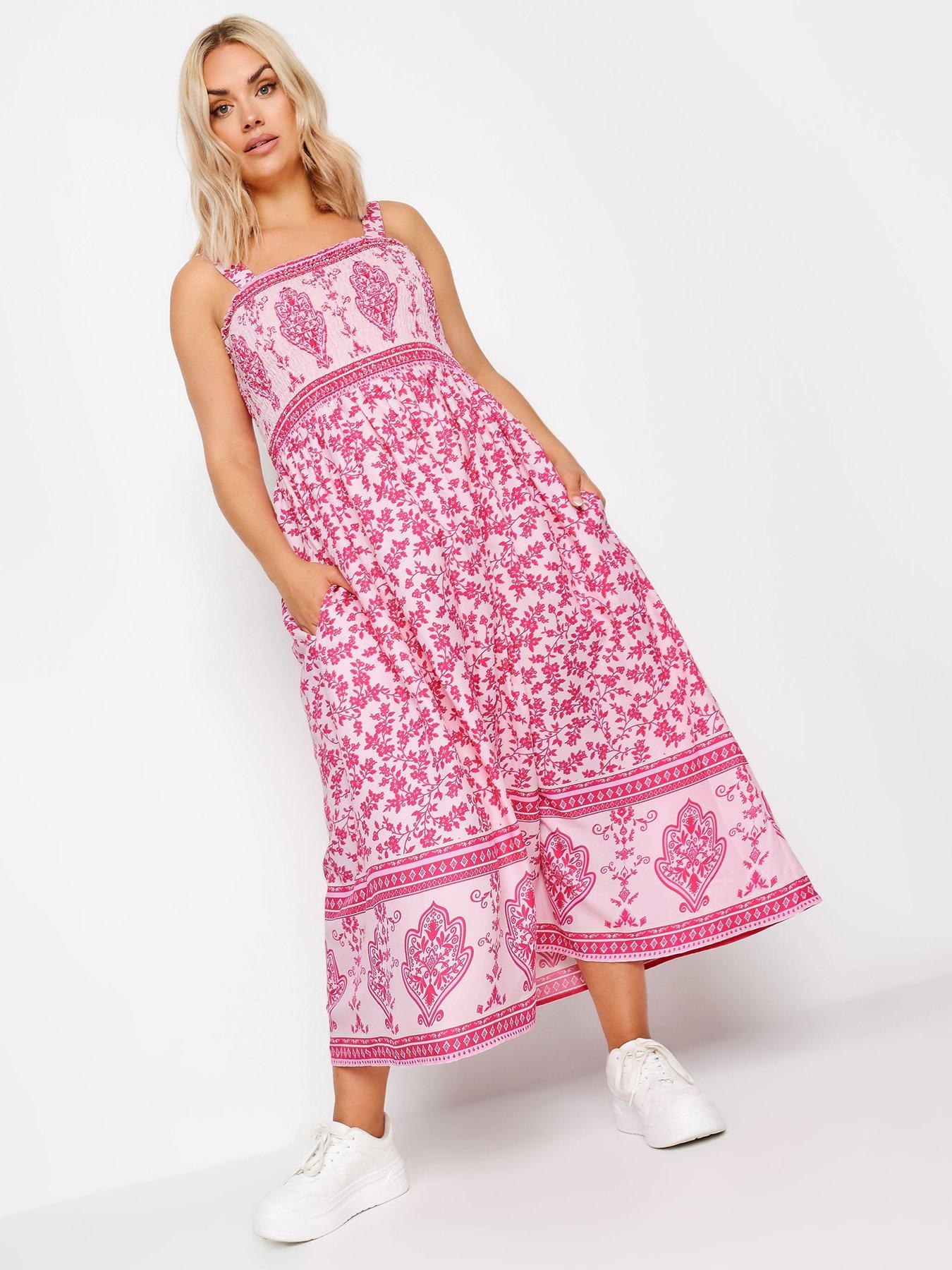 yours-curve-border-shirred-maxi-dress-santorini-pink