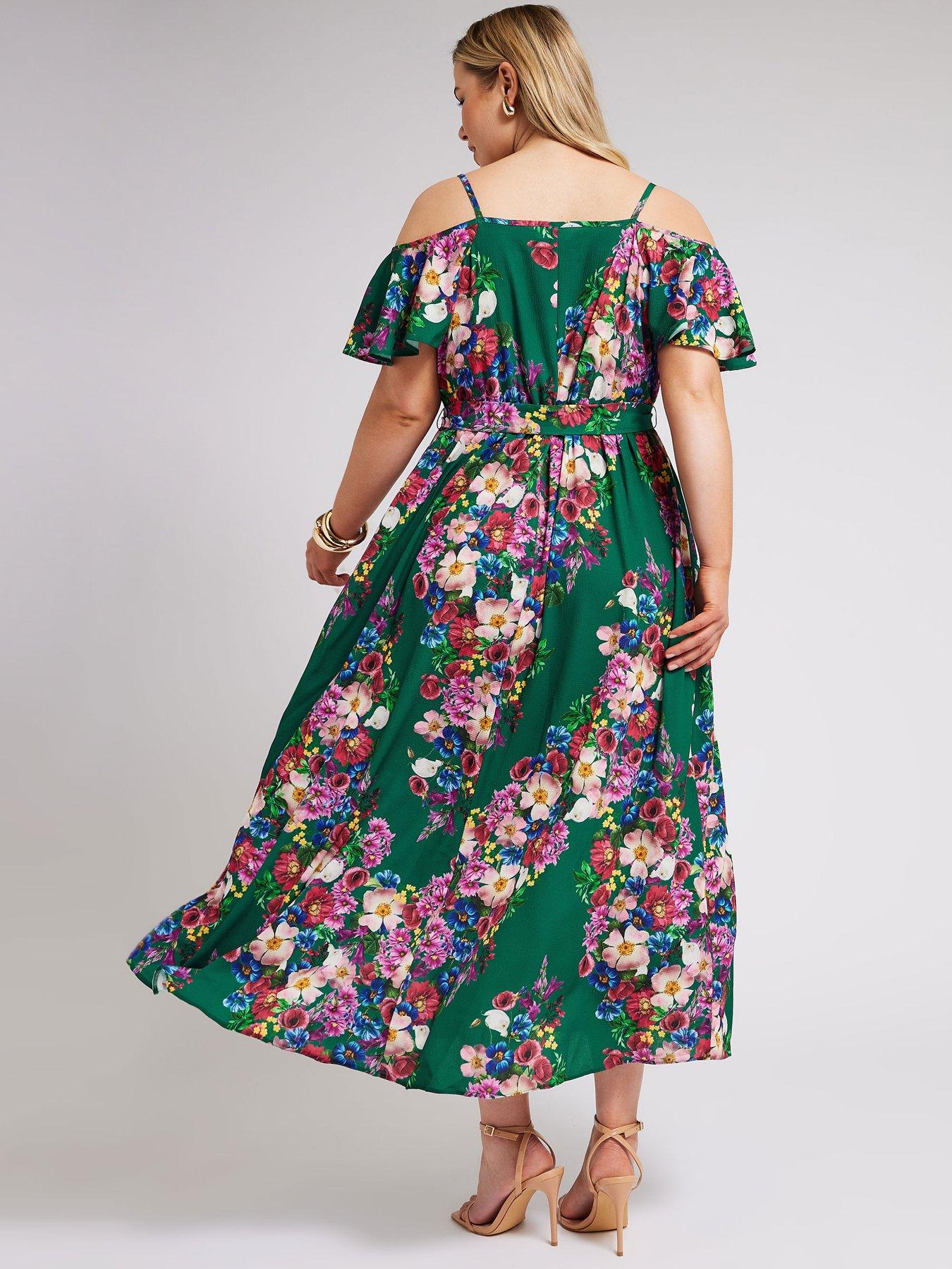 yours-curve-floral-cold-shoulder-wrap-dress-greenstillFront