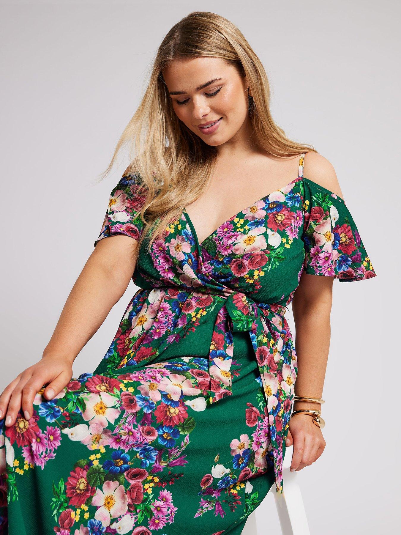 yours-curve-floral-cold-shoulder-wrap-dress-greenback