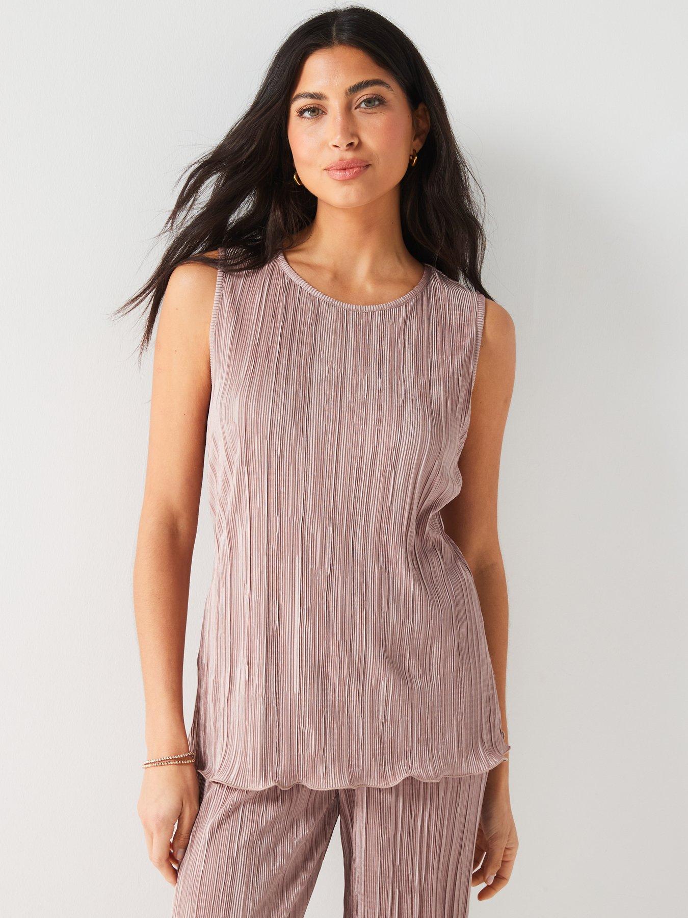 v-by-very-plisse-longline-sleeveless-top-taupe