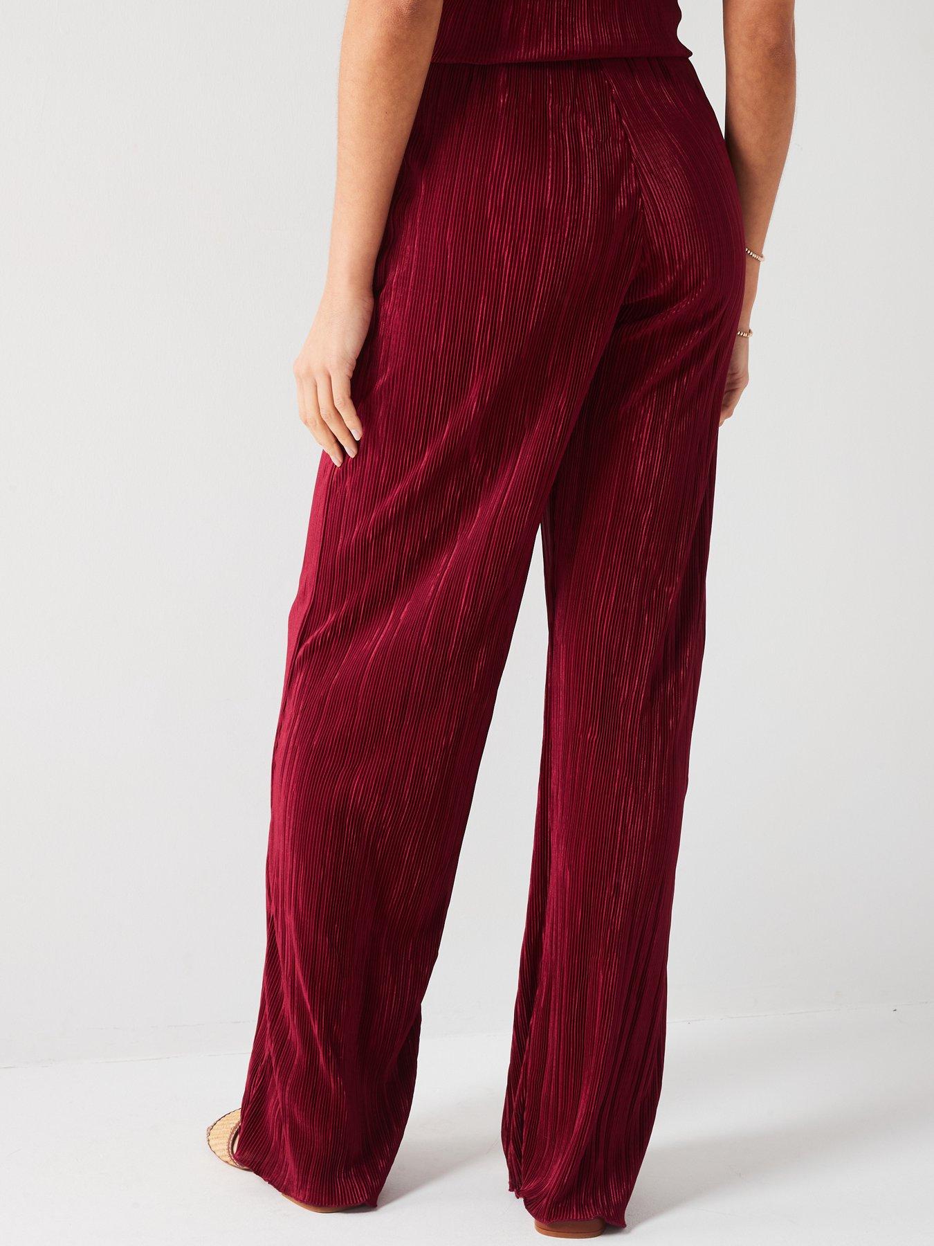 v-by-very-plisse-straight-leg-trouser-burgundystillFront