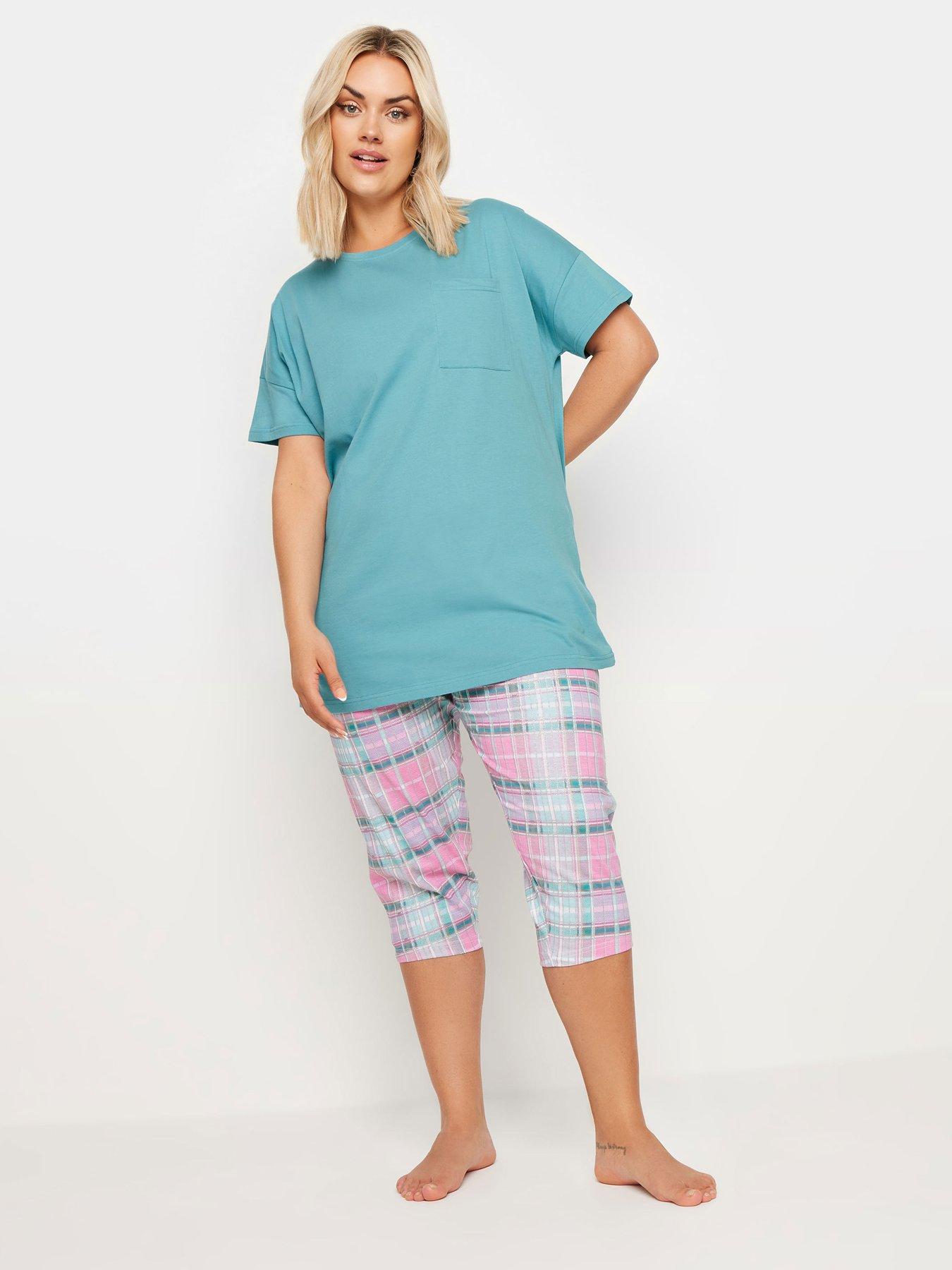 yours-curve-spring-check-sleep-tee-crop-pj-set-blue