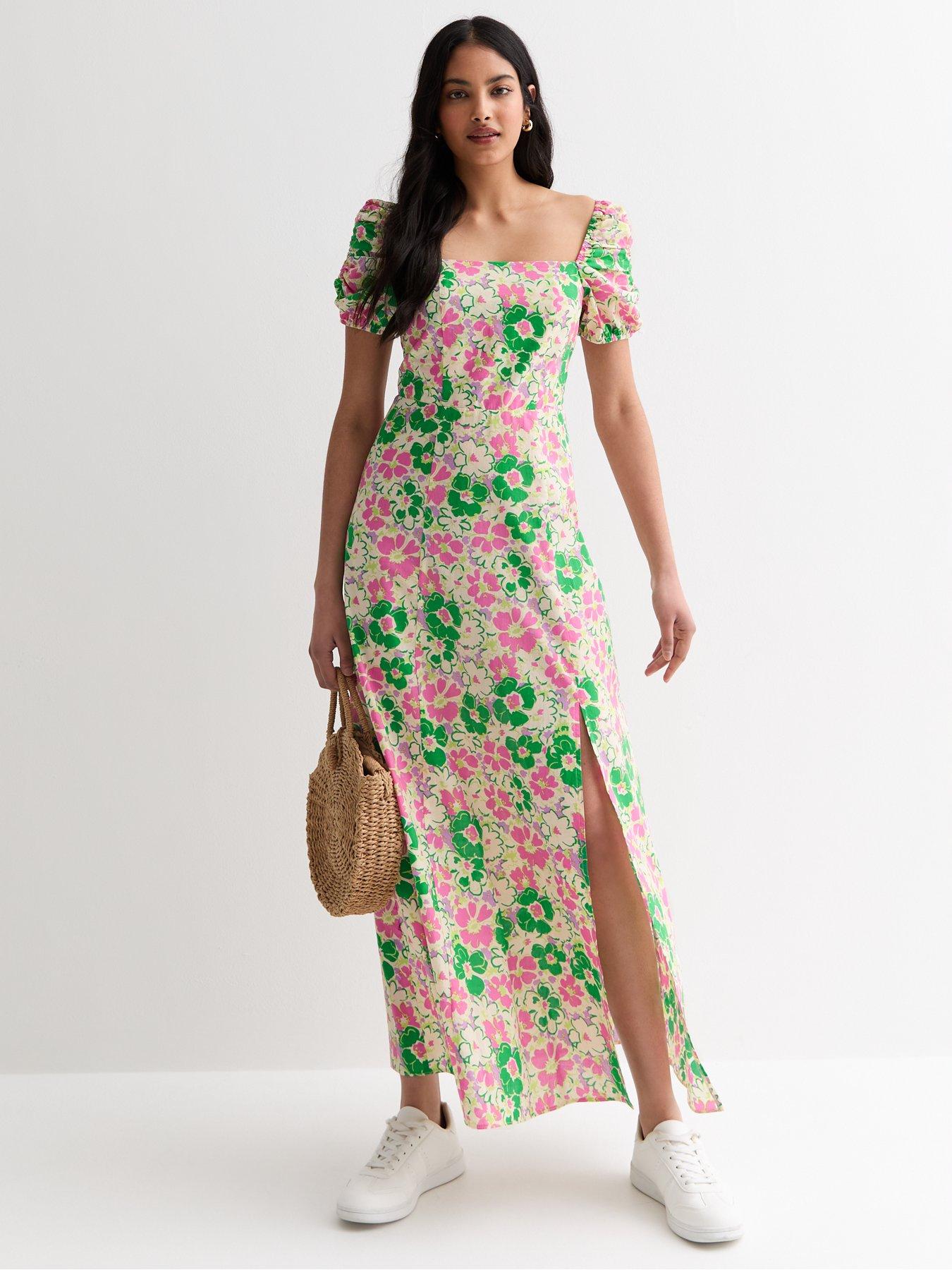 new-look-green-floral-puff-sleeve-cotton-maxi-dress