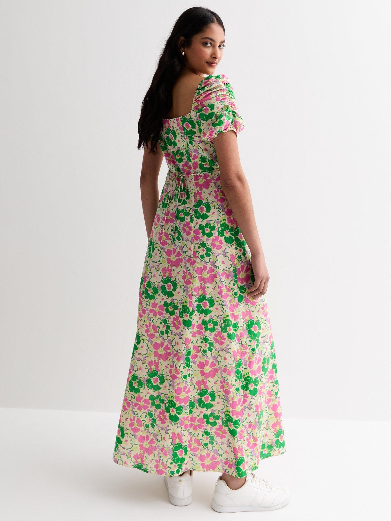 new-look-green-floral-puff-sleeve-cotton-maxi-dressstillFront