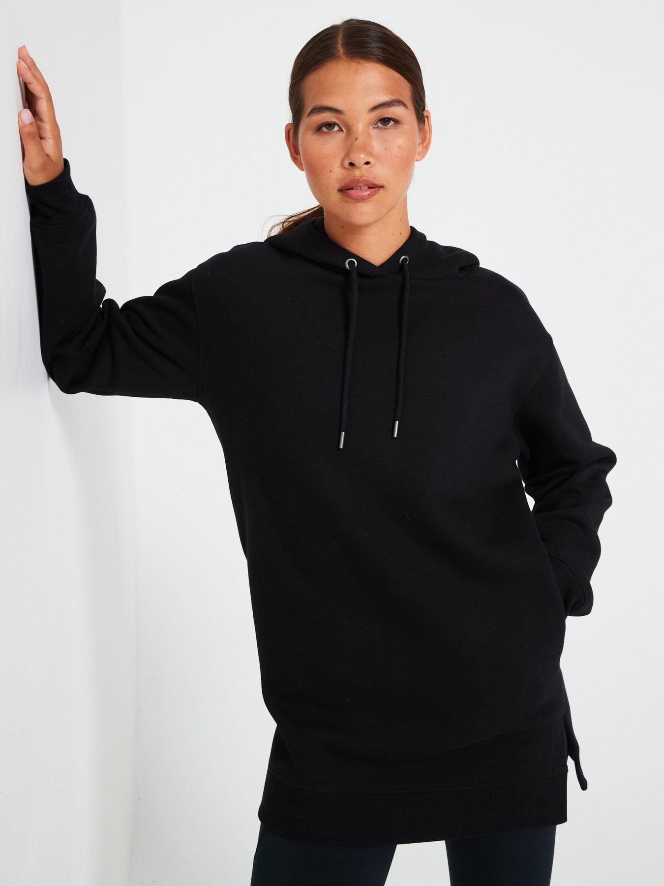 Image 1 of 6 of Everyday The Essential Longline Hoodie with Side Splits - Black