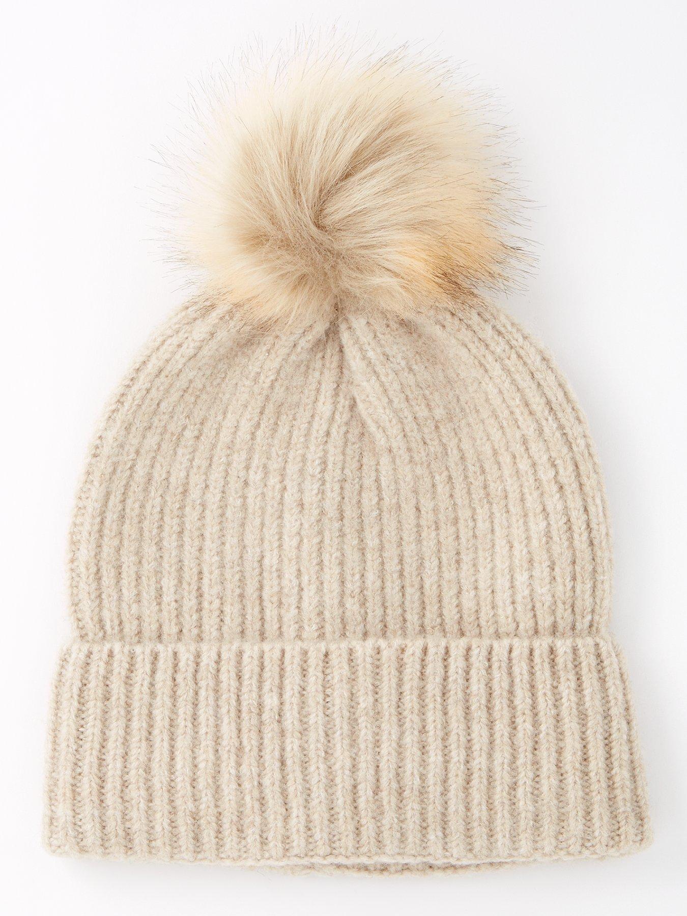 Image of Everyday Everyday Rib Knit Beanie With Faux Fur Pom