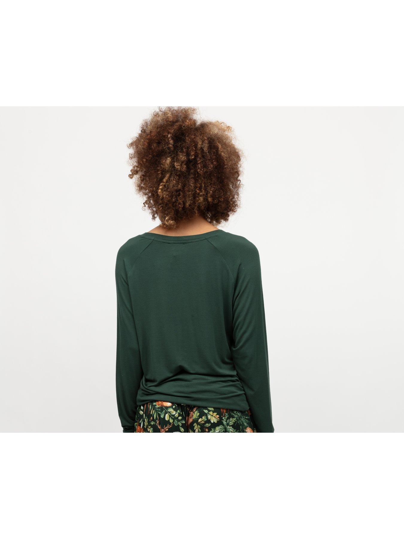 cyberjammies-forrest-green-jersey-slouch-long-sleeve-pyjama-top-greenstillFront