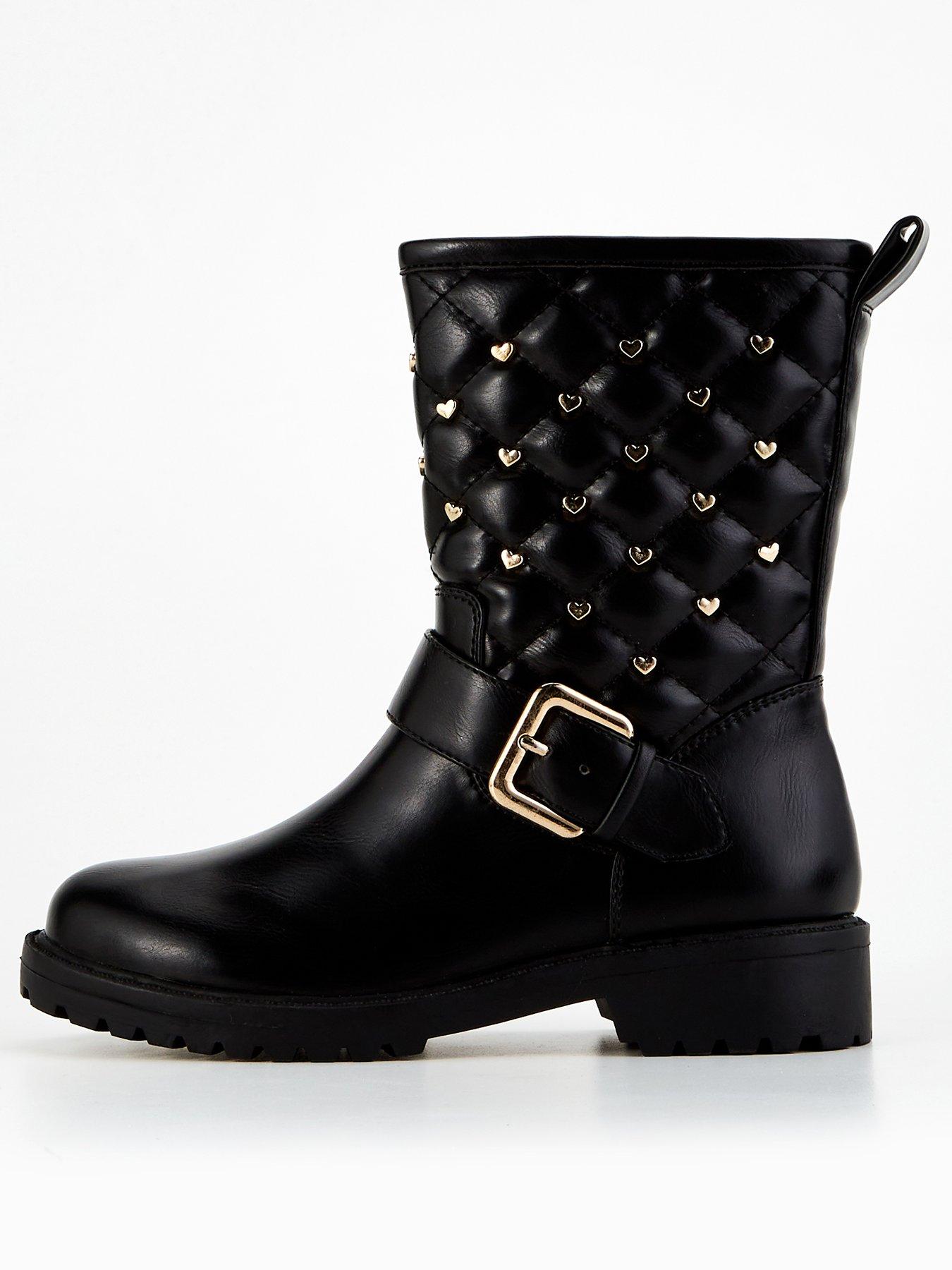 Image 1 of 7 of V by Very Girls Heart Stud Biker Boot - Black