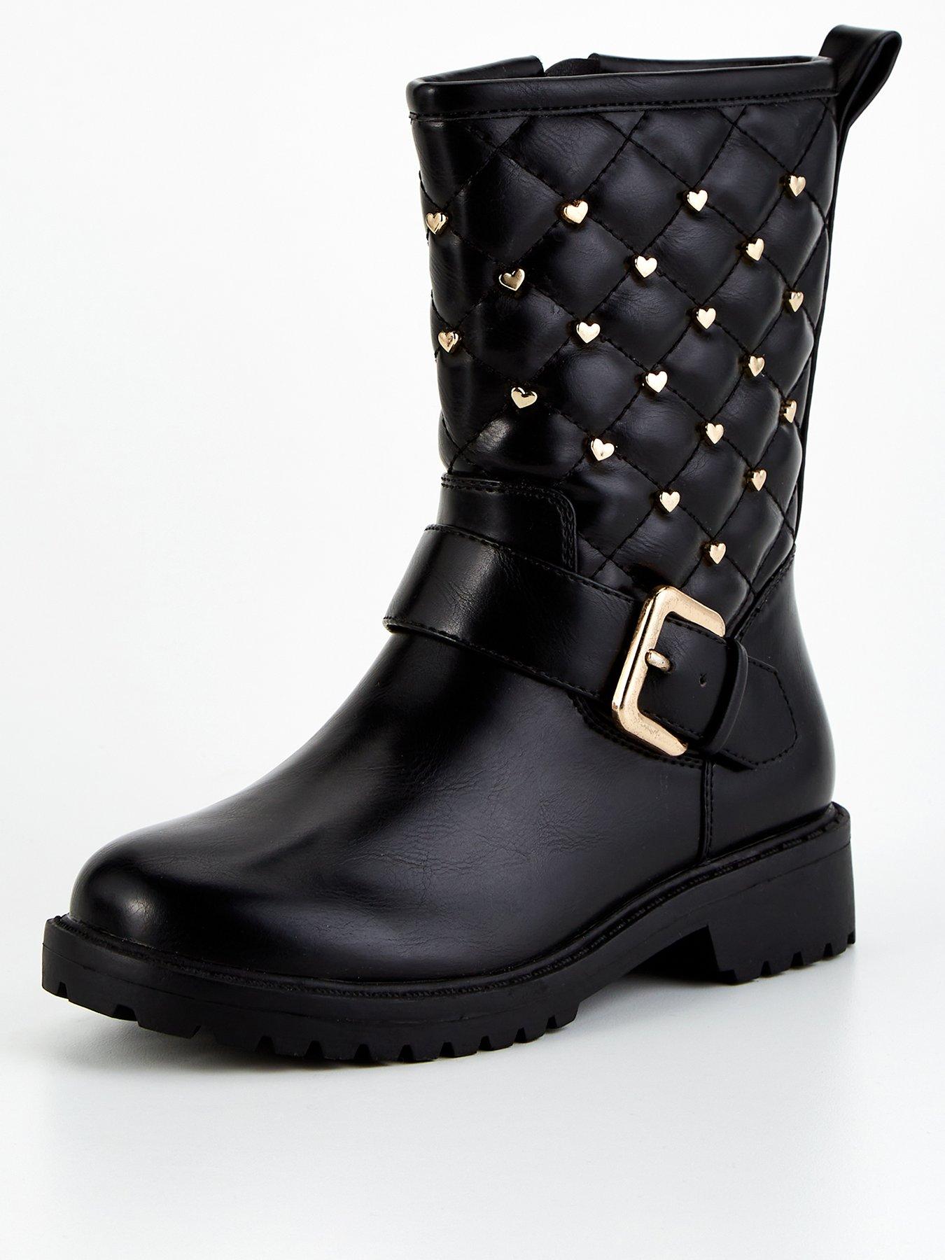 Image 2 of 7 of V by Very Girls Heart Stud Biker Boot - Black