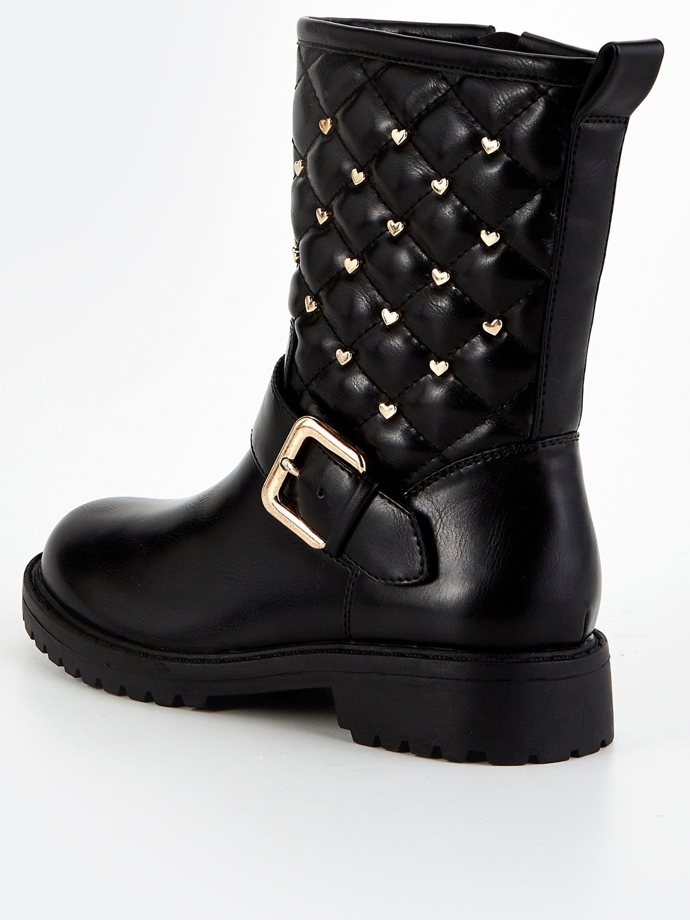 Image 3 of 7 of V by Very Girls Heart Stud Biker Boot - Black