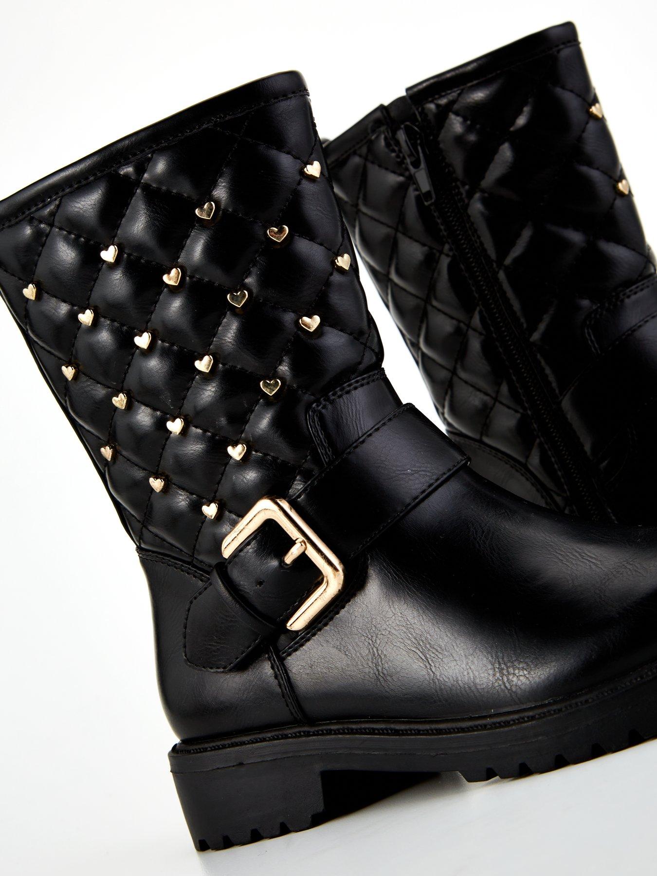 Image 6 of 7 of V by Very Girls Heart Stud Biker Boot - Black
