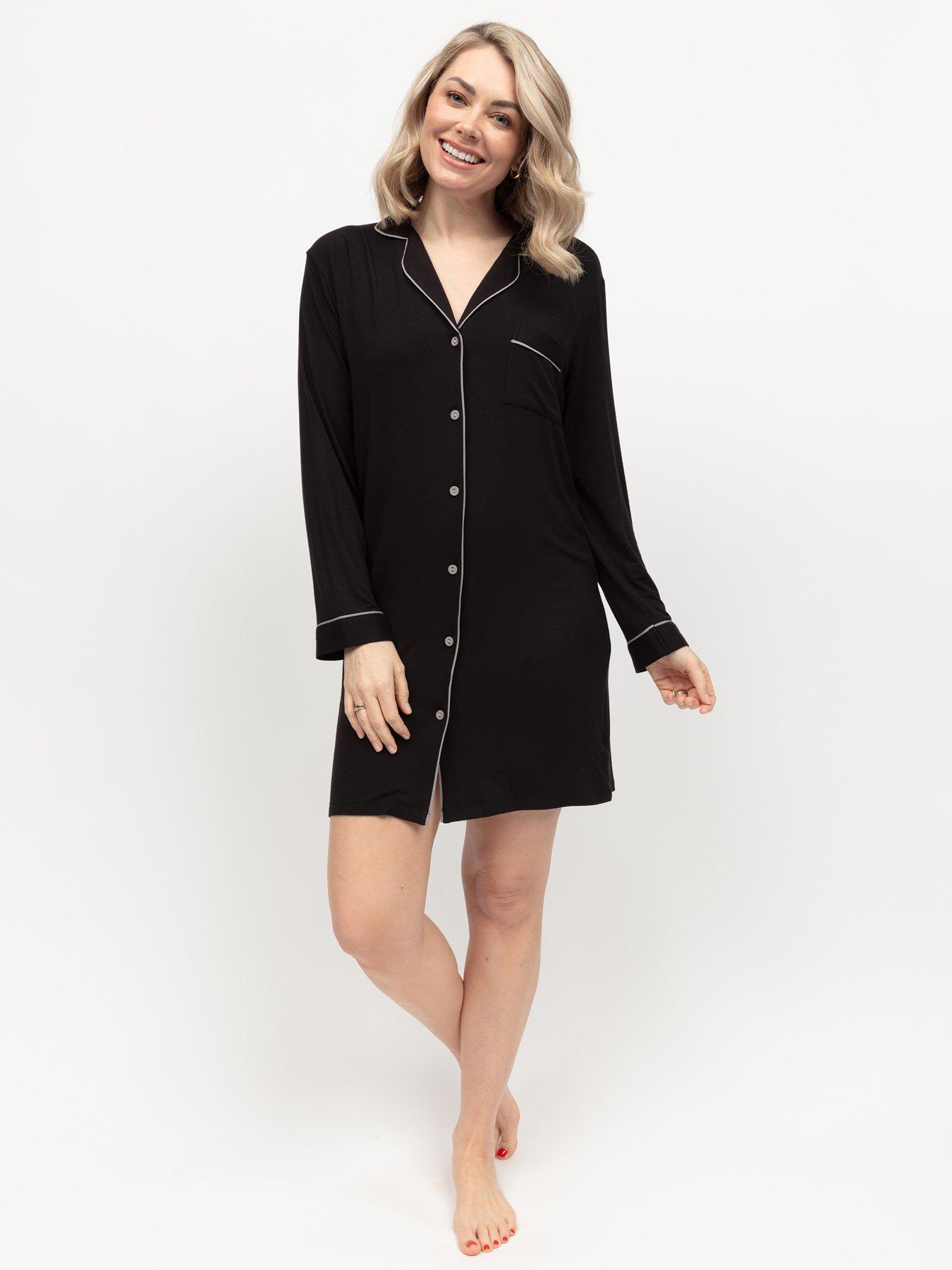 undefined Cyberjammies Parker Black Jersey Revere Long Sleeve Nightshirt - Black