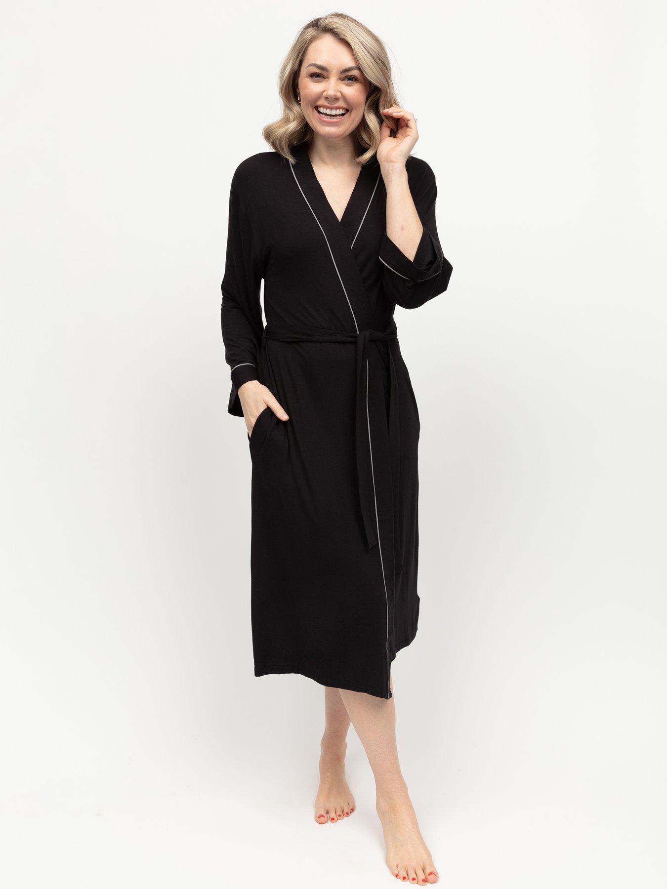 undefined Cyberjammies Parker Black Jersey Long Sleeve Long Dressing Gown - Black
