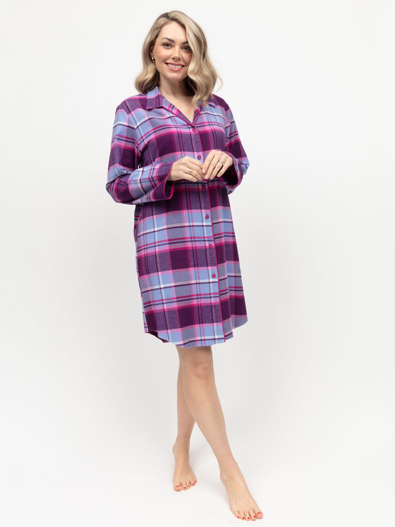 cyberjammies-cyberjammies-hazel-dark-purple-check-long-sleeve-nightshirt-purple