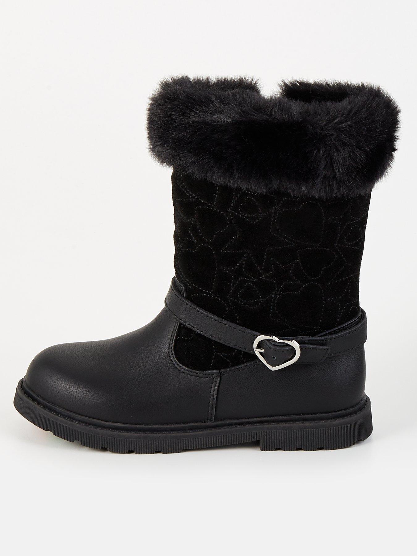 Image 1 of 7 of V by Very Toezone Girls Leather Quilted Faux Fur Boots - Black