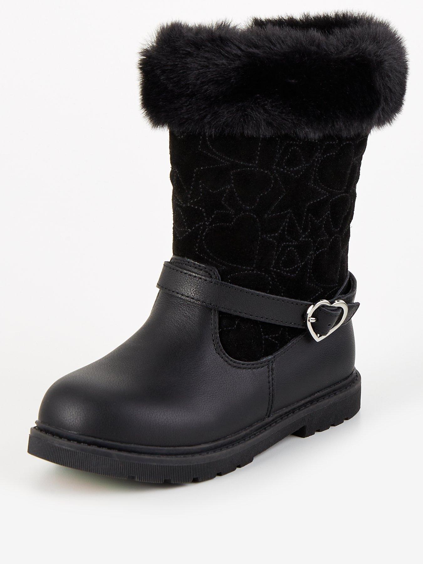 Image 2 of 7 of V by Very Toezone Girls Leather Quilted Faux Fur Boots - Black