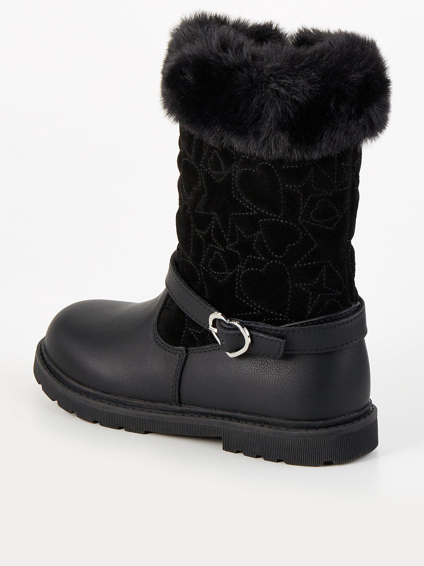 Image 3 of 7 of V by Very Toezone Girls Leather Quilted Faux Fur Boots - Black