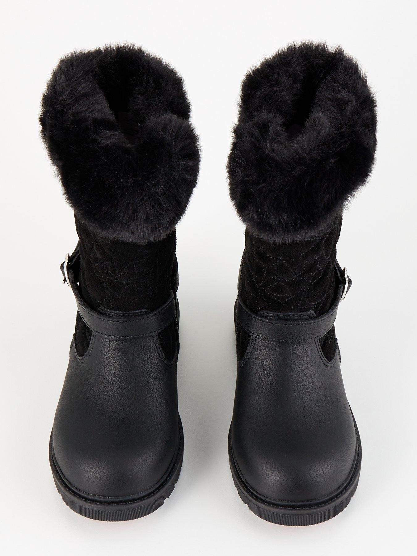 Image 4 of 7 of V by Very Toezone Girls Leather Quilted Faux Fur Boots - Black