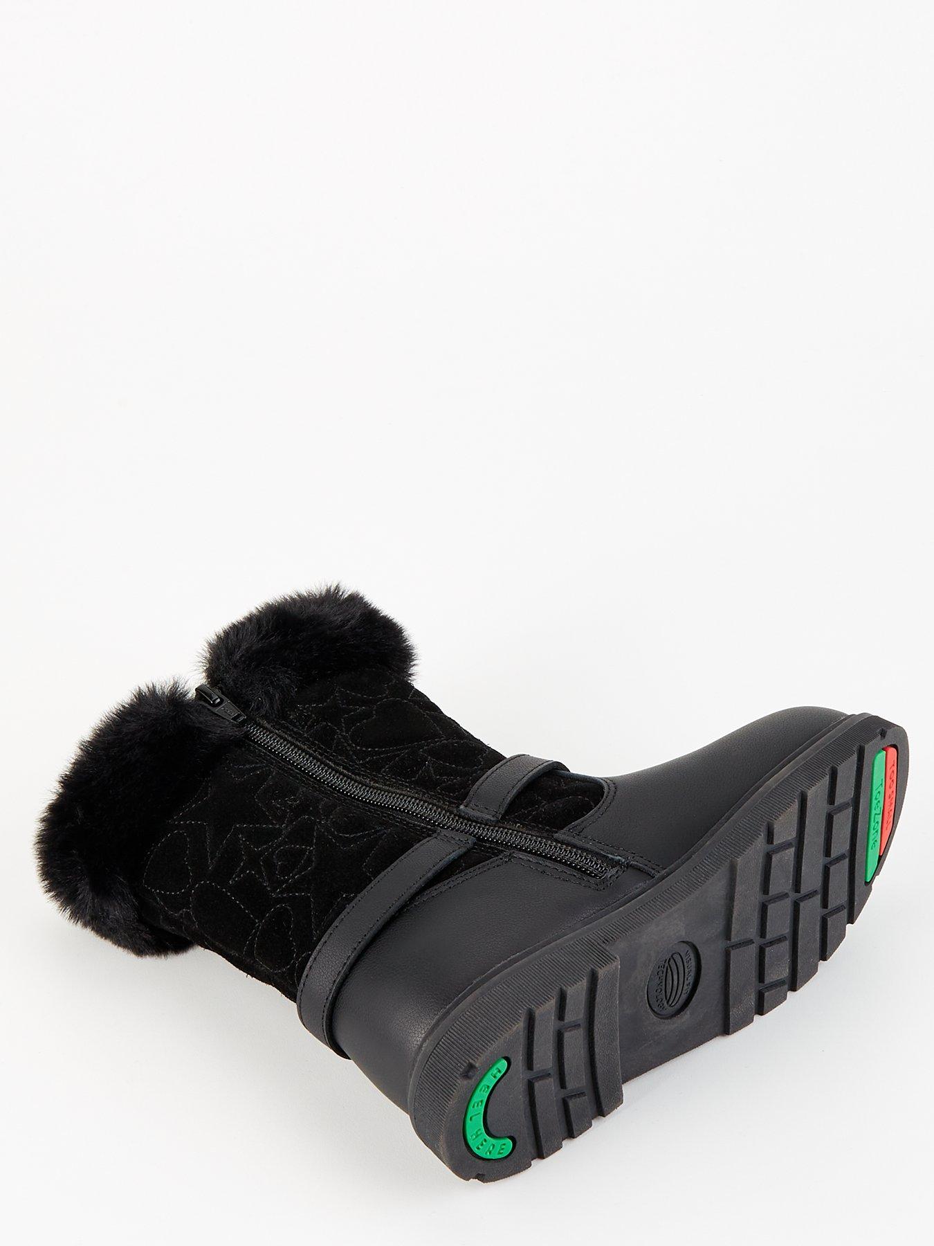 Image 5 of 7 of V by Very Toezone Girls Leather Quilted Faux Fur Boots - Black