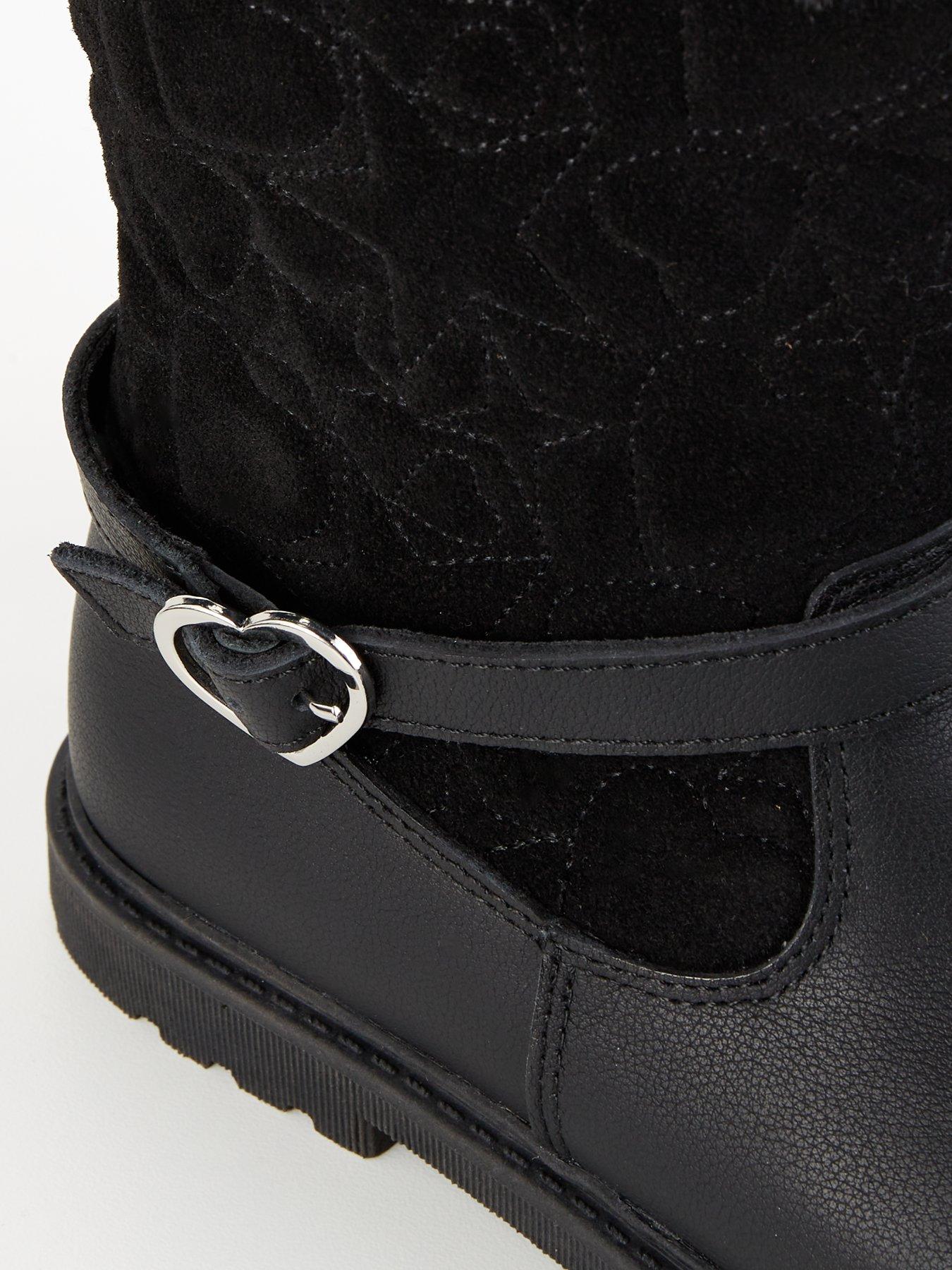 Image 6 of 7 of V by Very Toezone Girls Leather Quilted Faux Fur Boots - Black