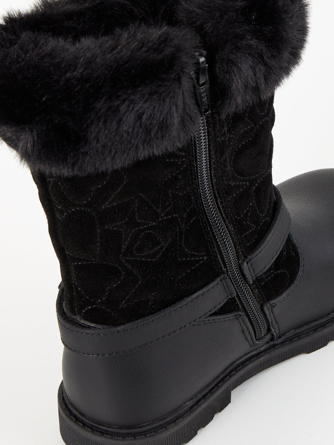 Image 7 of 7 of V by Very Toezone Girls Leather Quilted Faux Fur Boots - Black