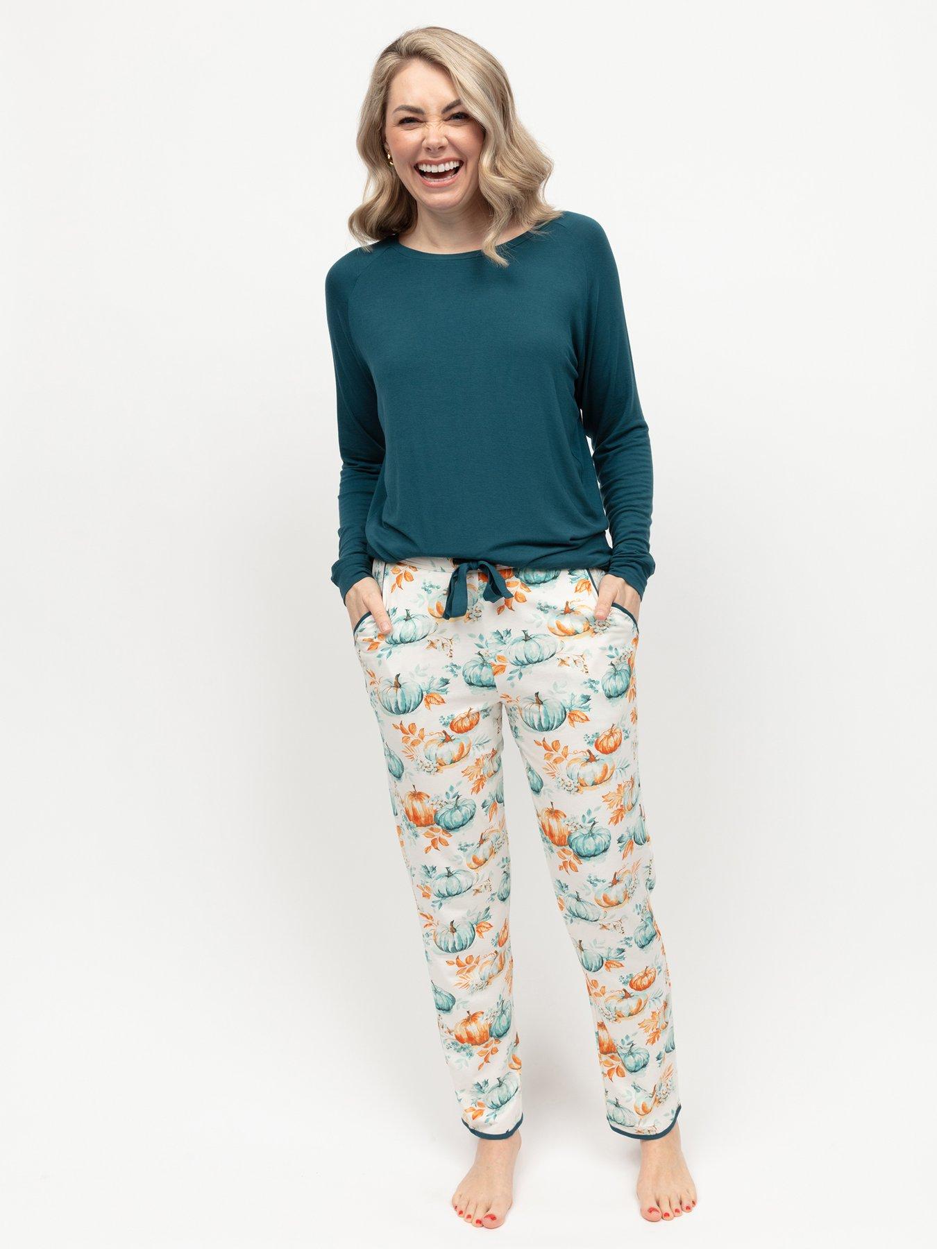 Image of Cyberjammies Cyberjammies Goldie Cream Pumpkin Printed Jersey Pyjama Set - Cream