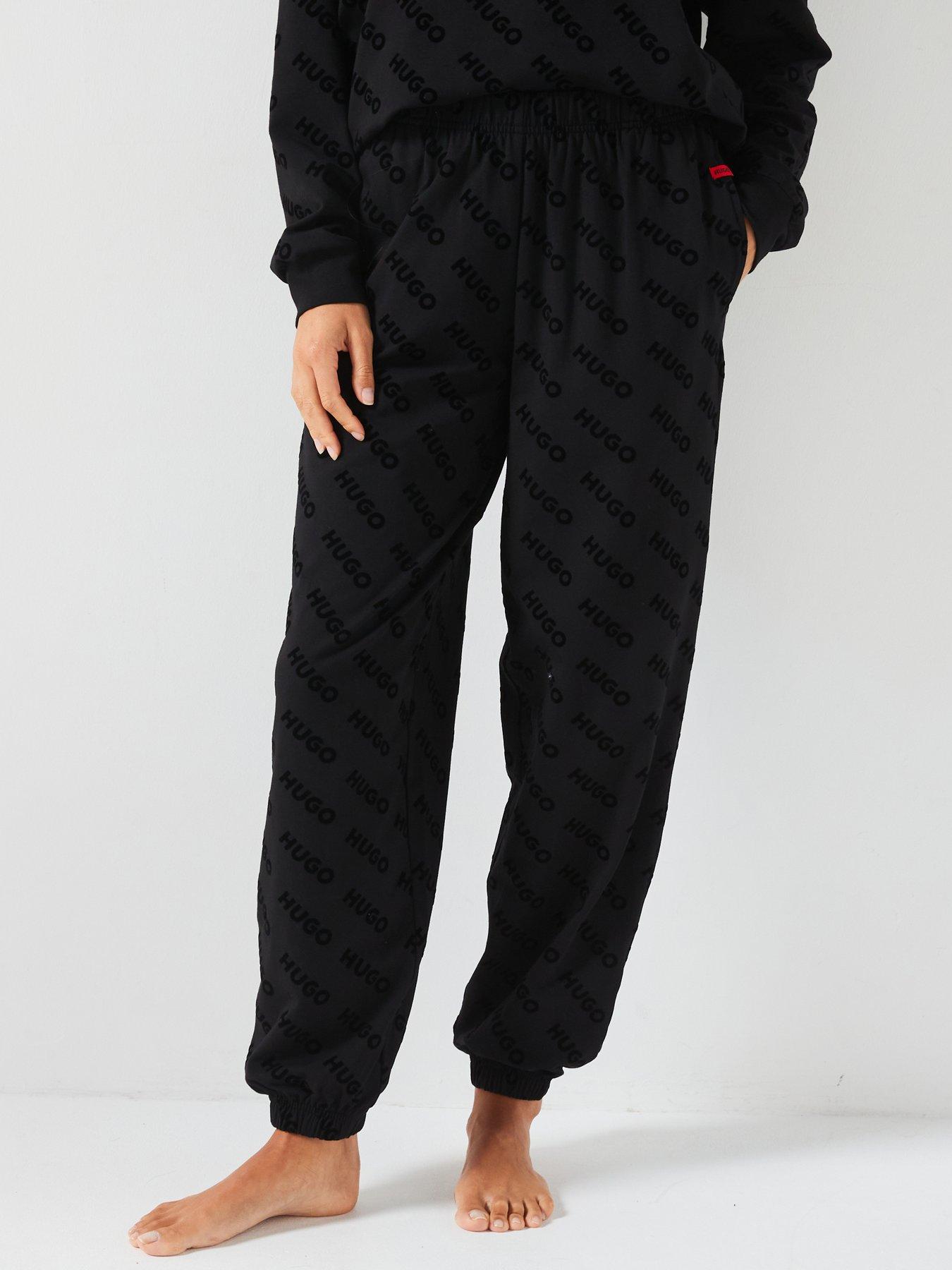 hugo-locky-flocked-all-over-logo-cuffed-lounge-pant-black