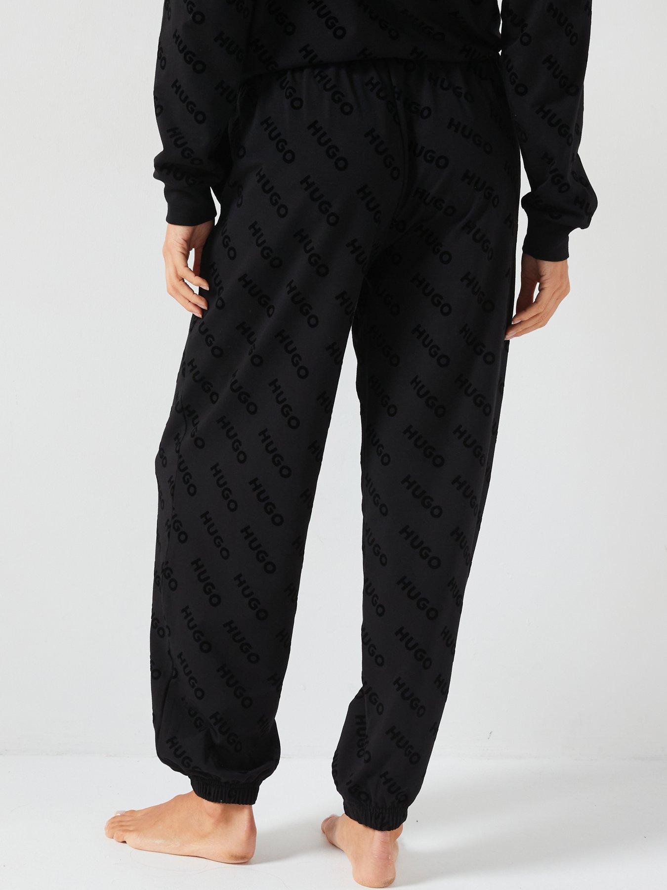 hugo-locky-flocked-all-over-logo-cuffed-lounge-pant-blackstillFront