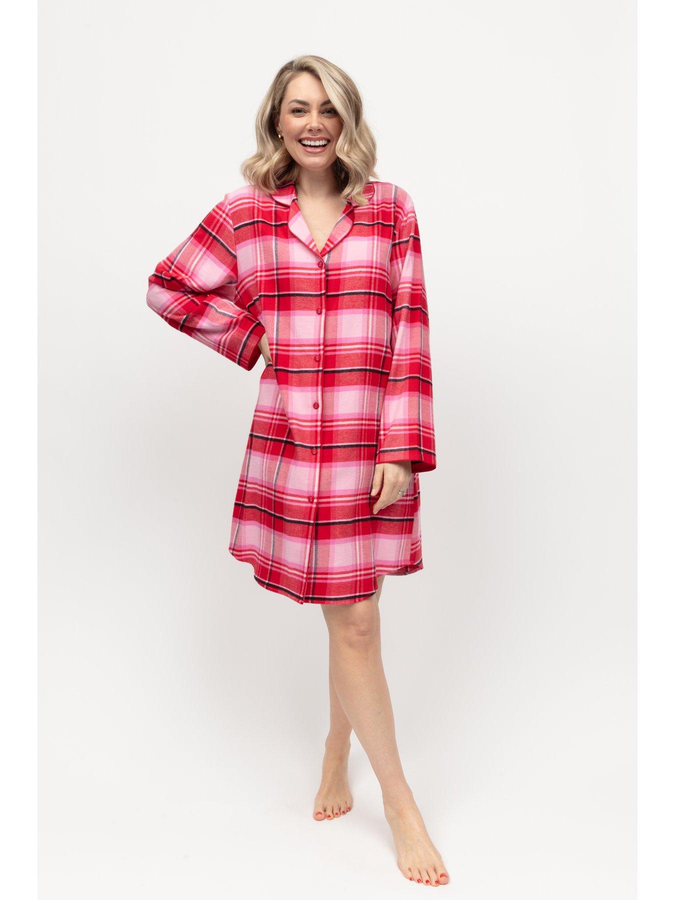 cyberjammies-cyberjammies-noelle-red-check-long-sleeve-nightshirt-red