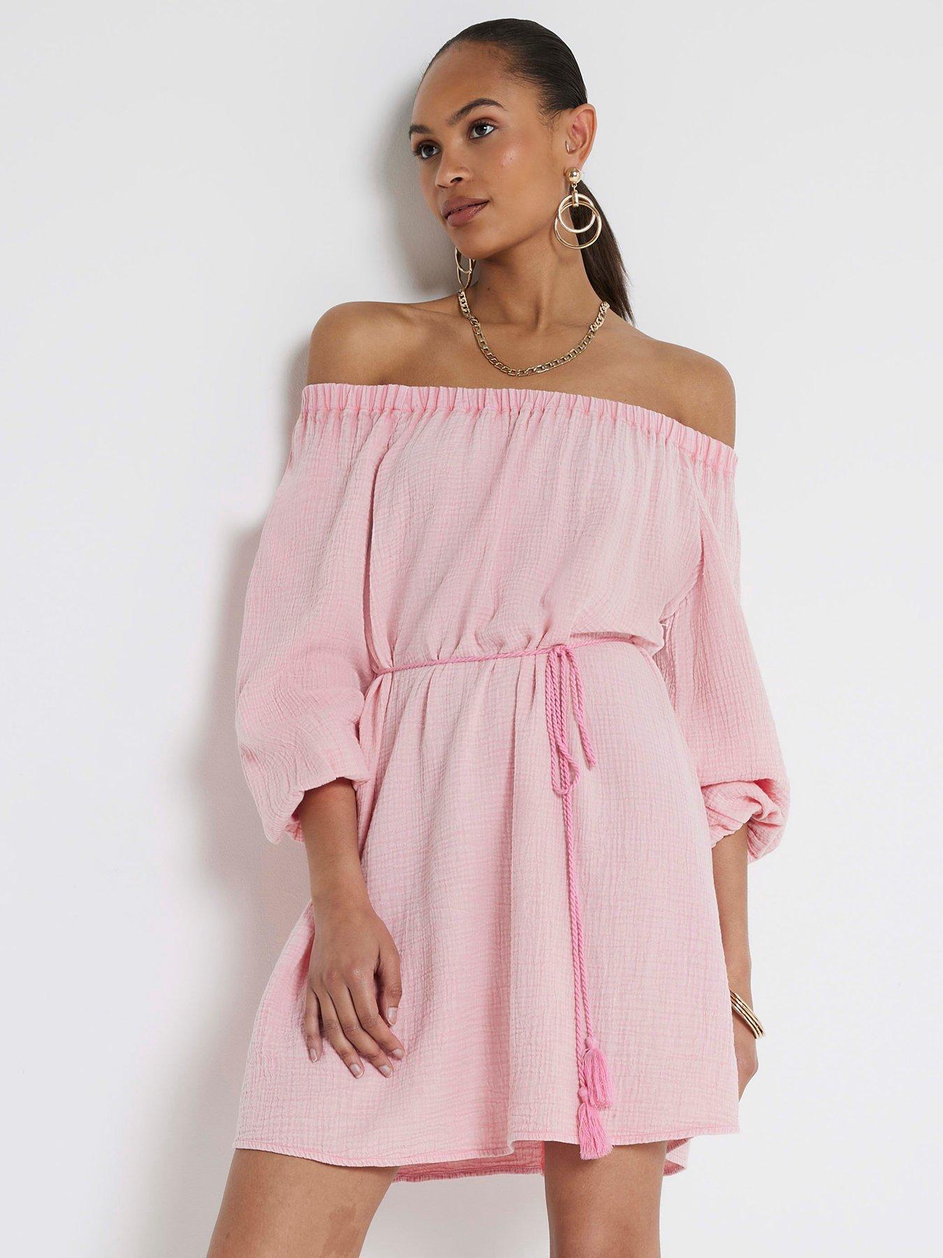 river-island-off-shoulder-bardot-dress-medium-pink