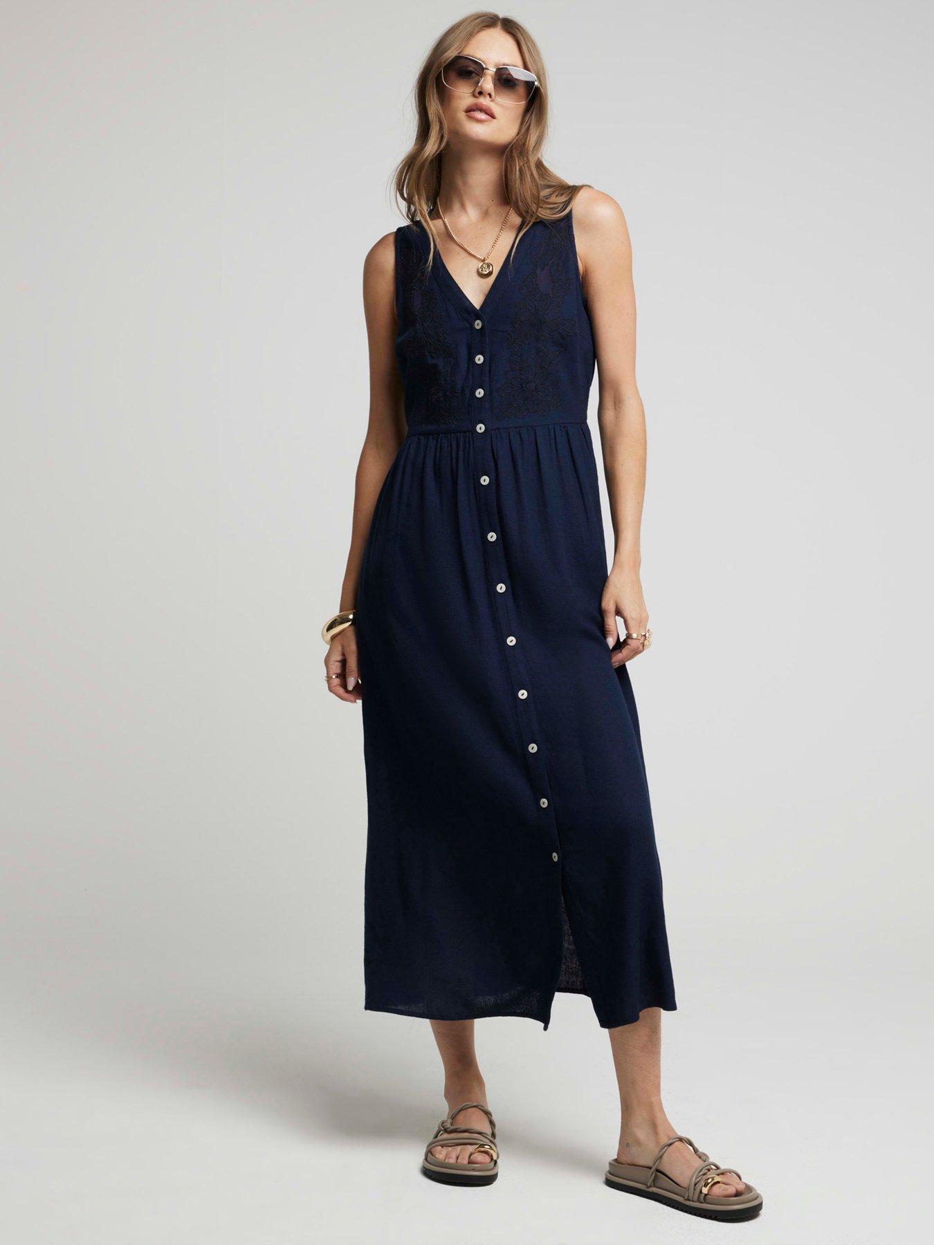 river-island-linen-cut-out-midi-dress-navy