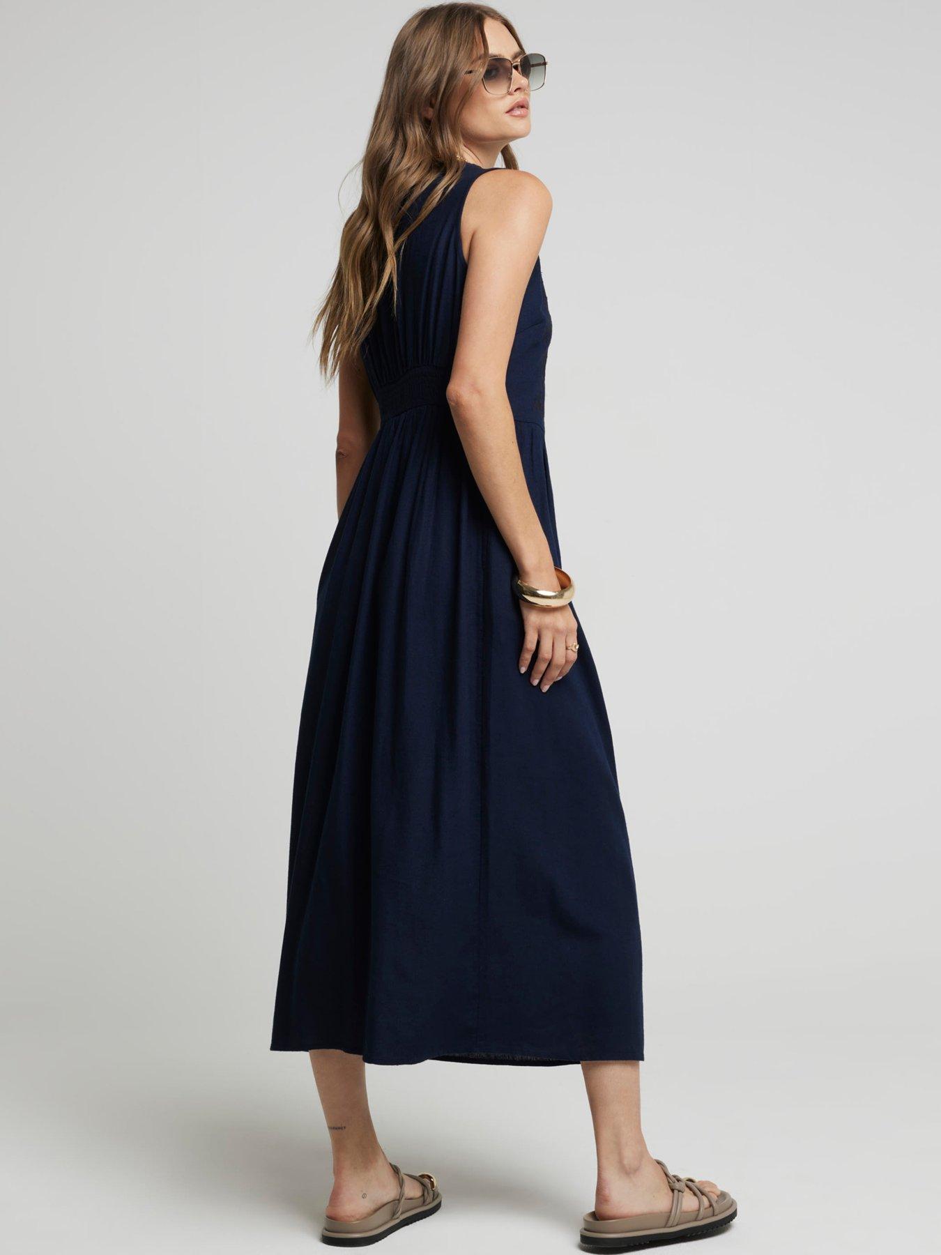 river-island-linen-cut-out-midi-dress-navystillFront