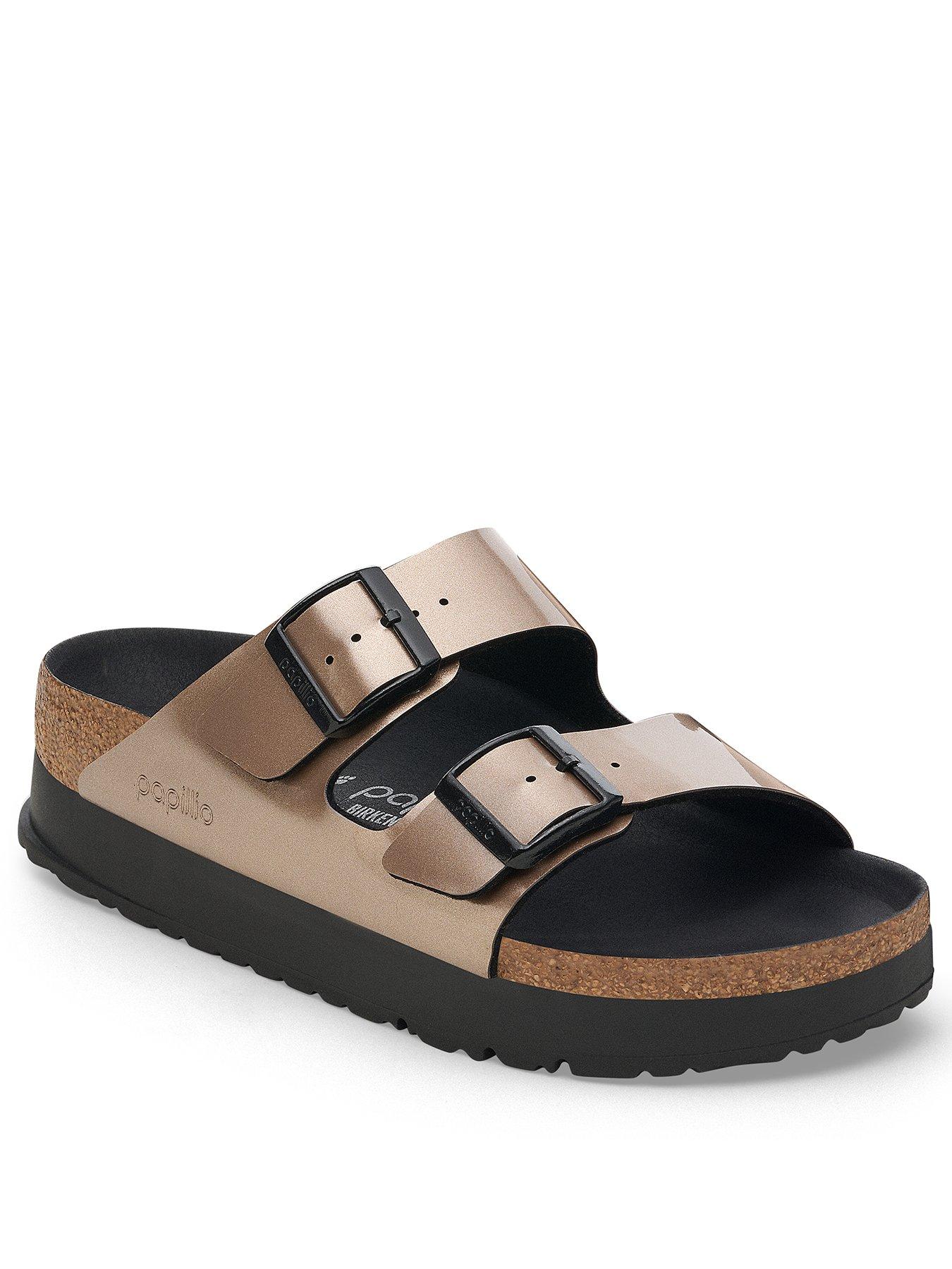 birkenstock-two-strap-arizona-platform-birko-flor-sandal-metallic-taupe-goldstillFront