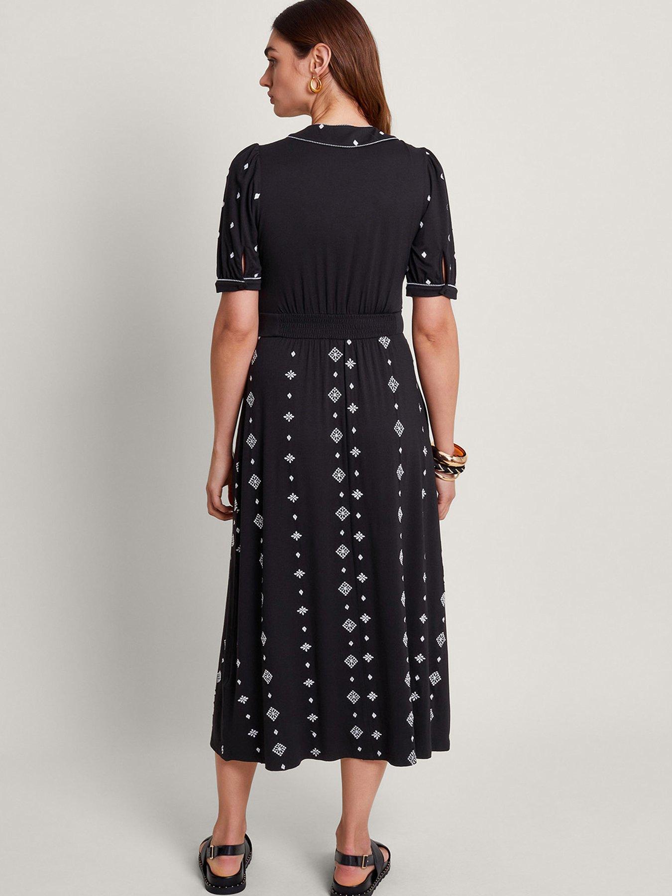 Image 2 of 5 of Monsoon Ethel Embroidered Jersey Dress - Black