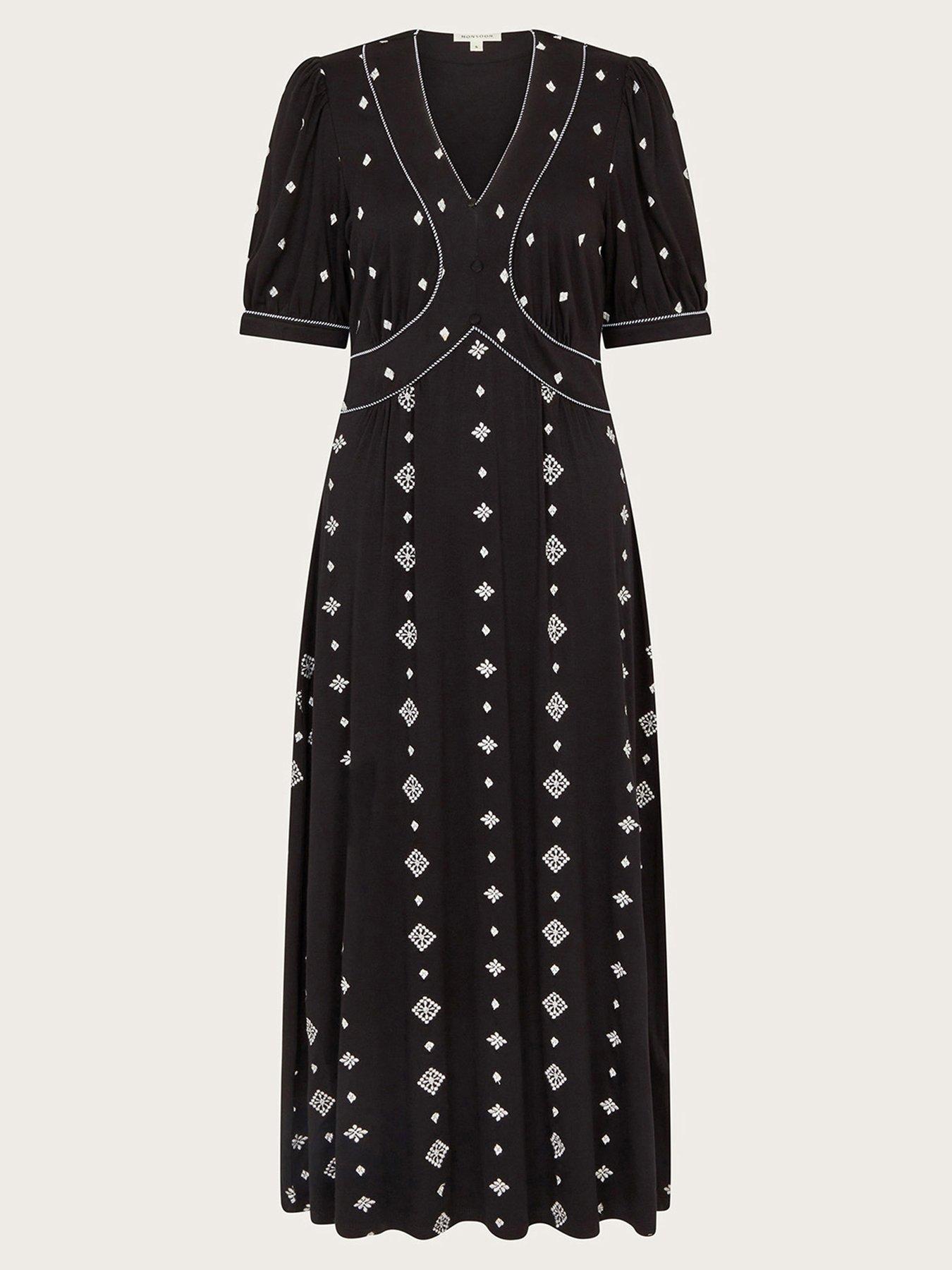 Image 3 of 5 of Monsoon Ethel Embroidered Jersey Dress - Black