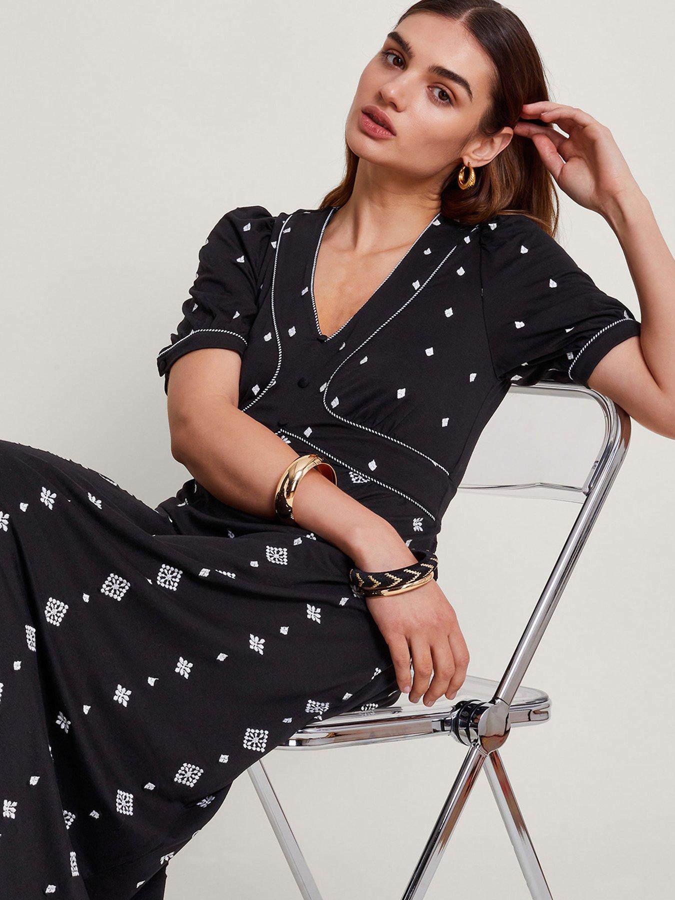 Image 4 of 5 of Monsoon Ethel Embroidered Jersey Dress - Black
