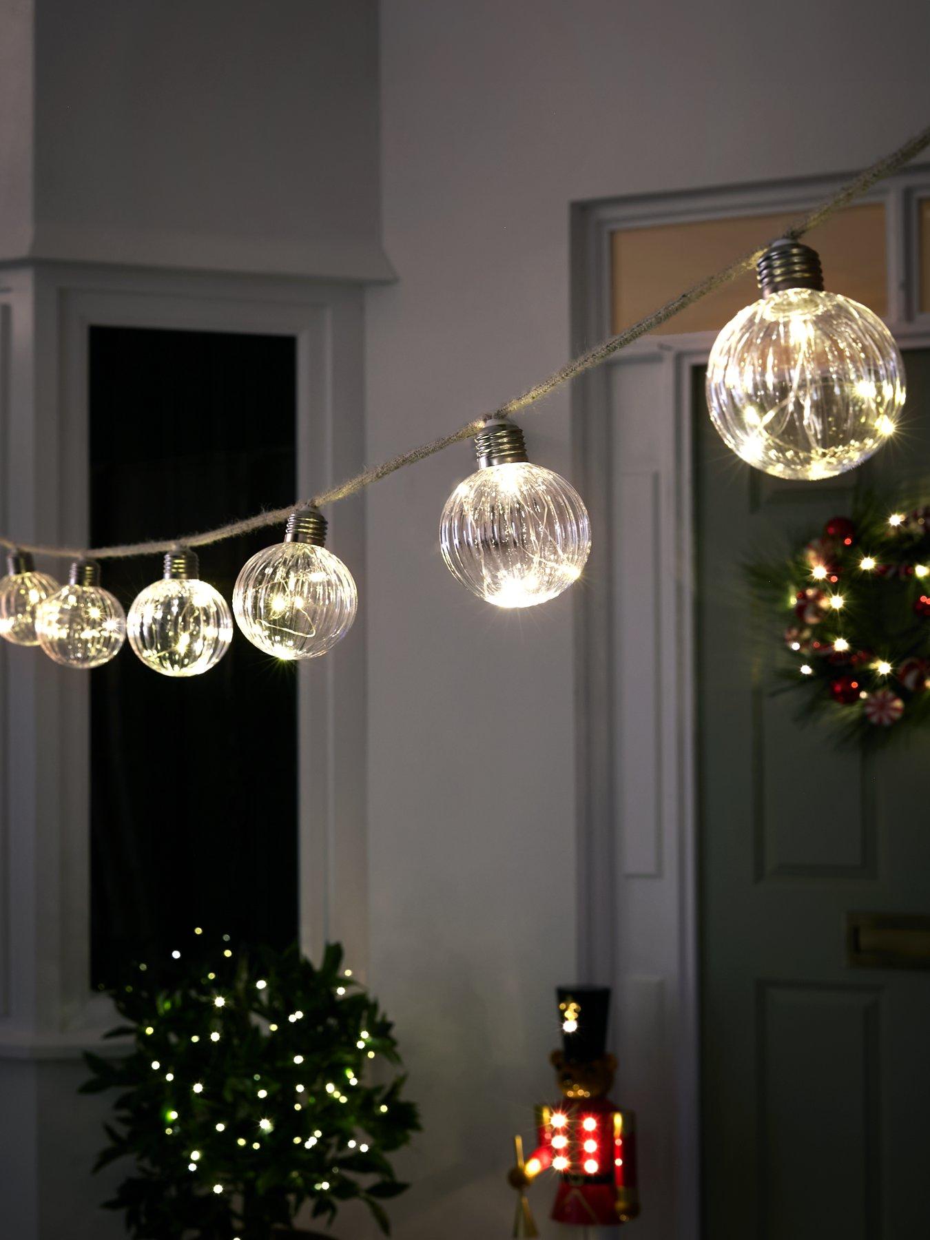 Very Home 20 Warm White Battery Operated Outdoor Christmas Bulb Lights on Jute Cord