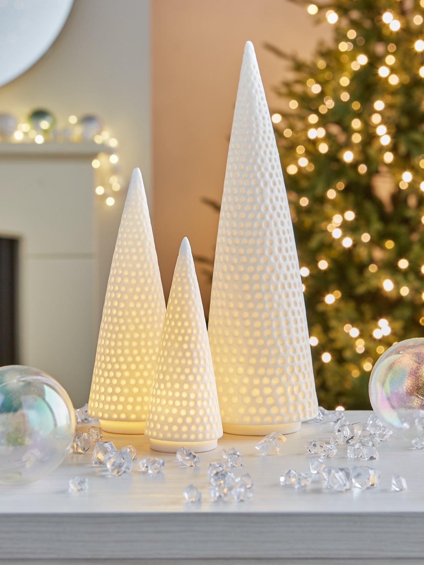 undefined Set of 3 Lit Ceramic Tree Christmas Decorations