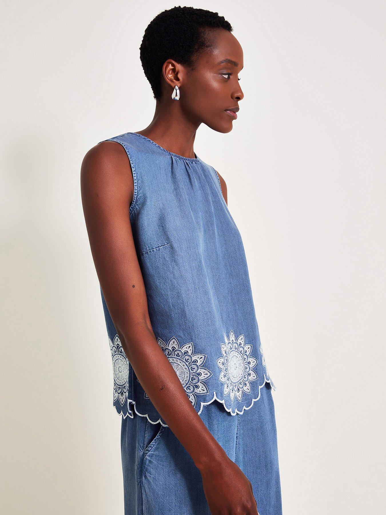 Monsoon Talia Embroidered Top Blue Very Ireland