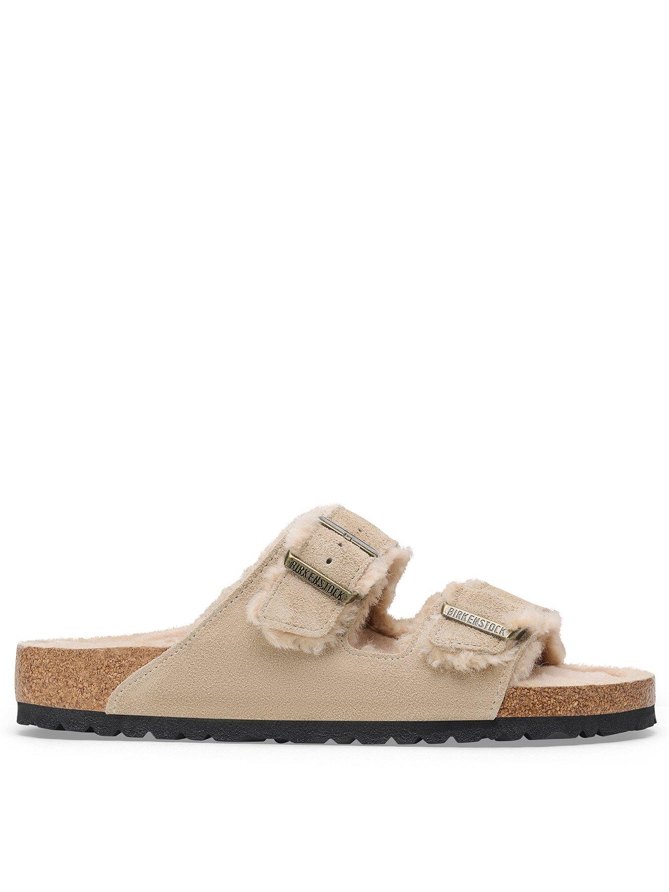 Image 1 of 3 of Birkenstock Two Strap Arizona Suede Shearling Wider Fit Sandals - Taupe - Brown