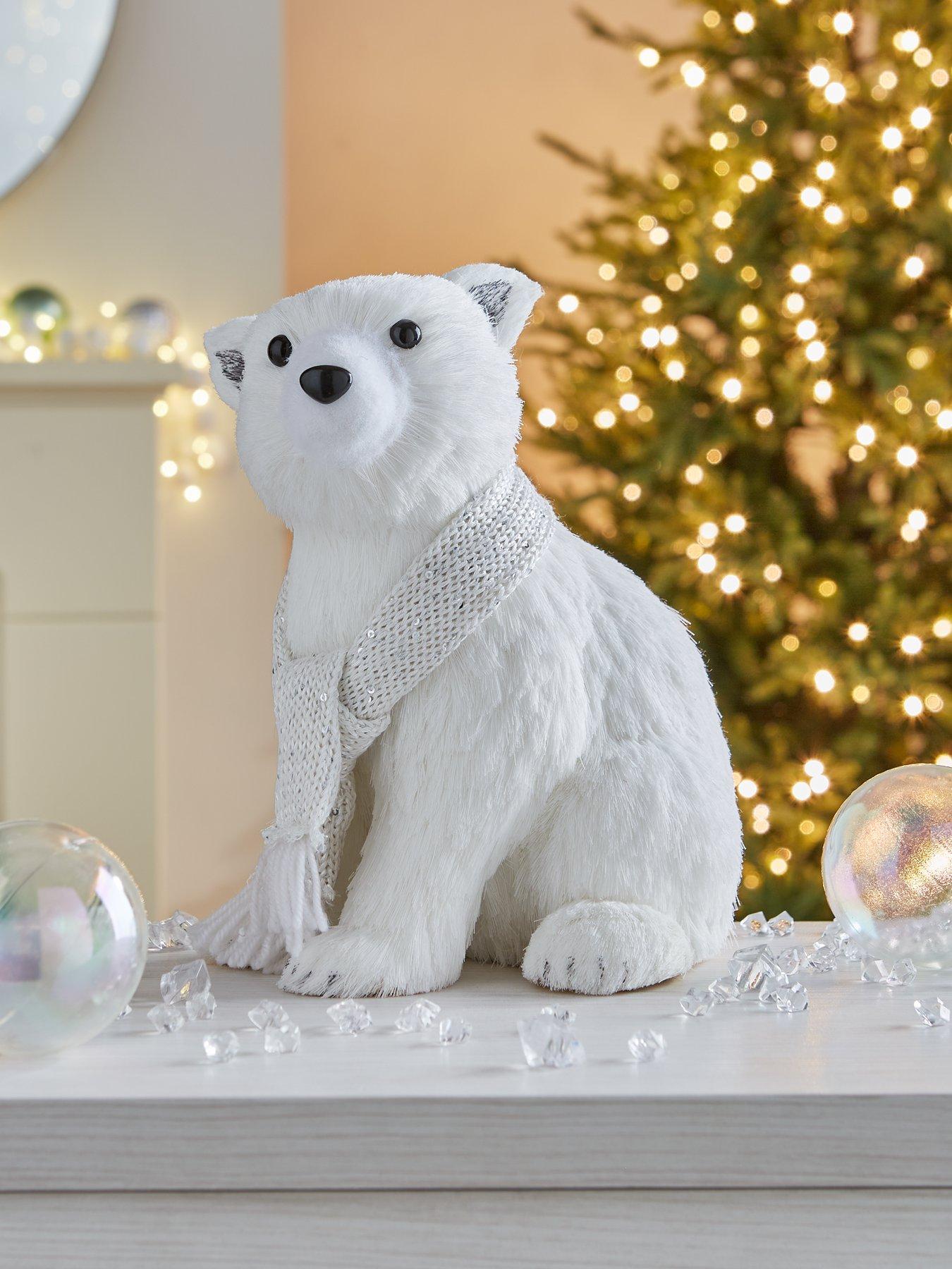 27 cm Flocked Polar Bear in Scarf Christmas Decoration