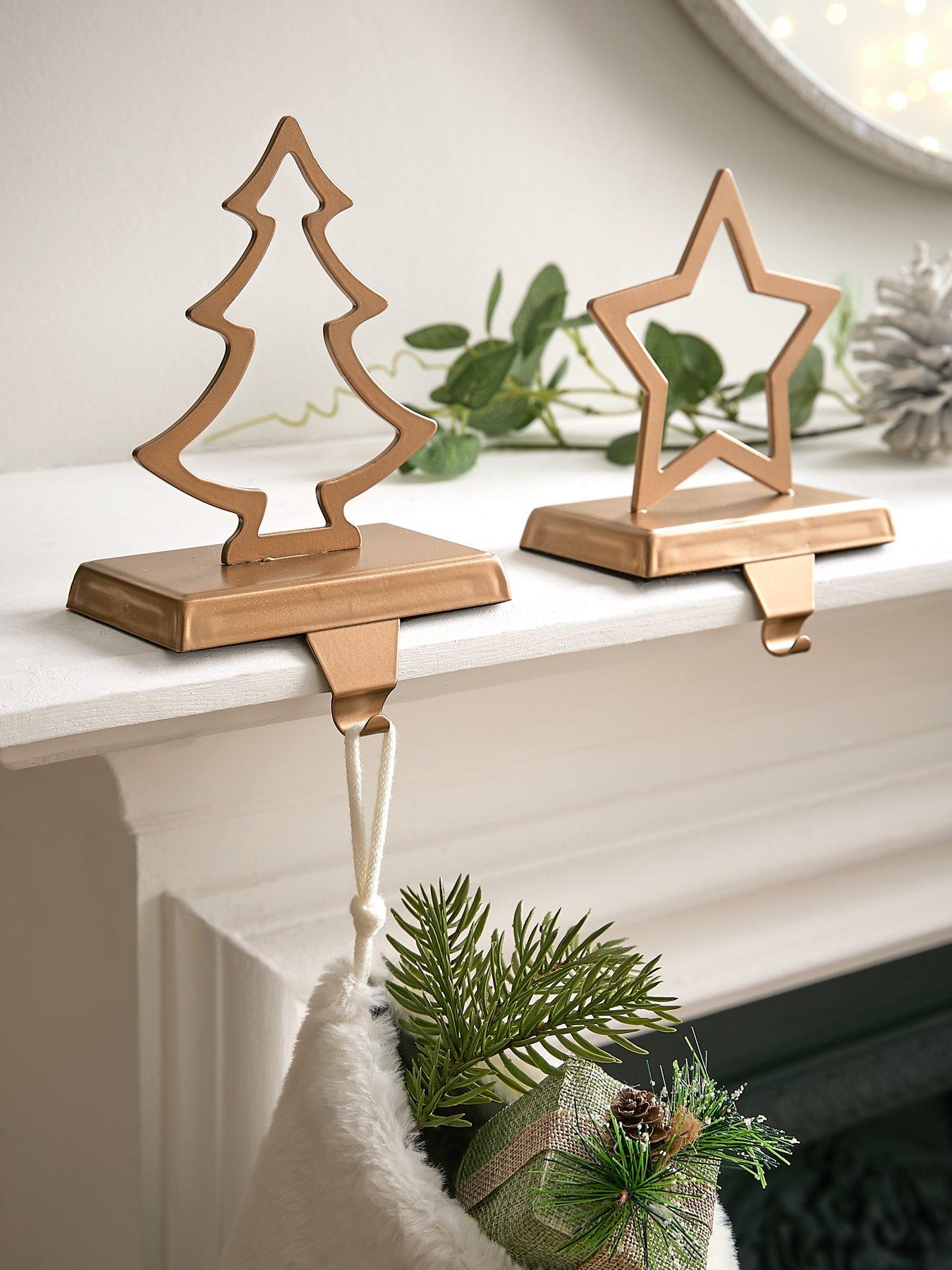 Very Home Set of 2 Matt Gold Star Stocking Holders