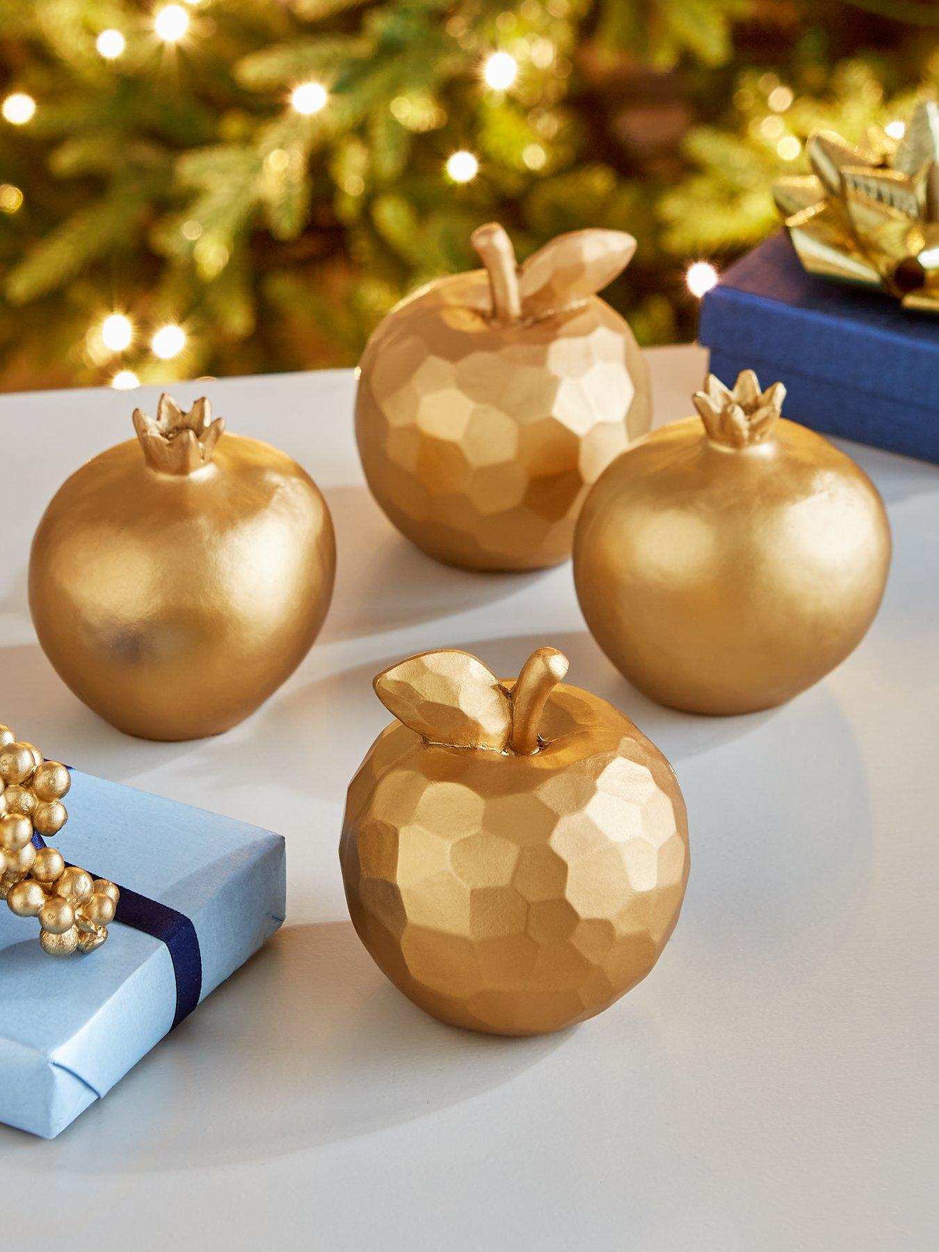 Very Home Set of 4 Polyresin Apple and Pomegranate Christmas Decorations