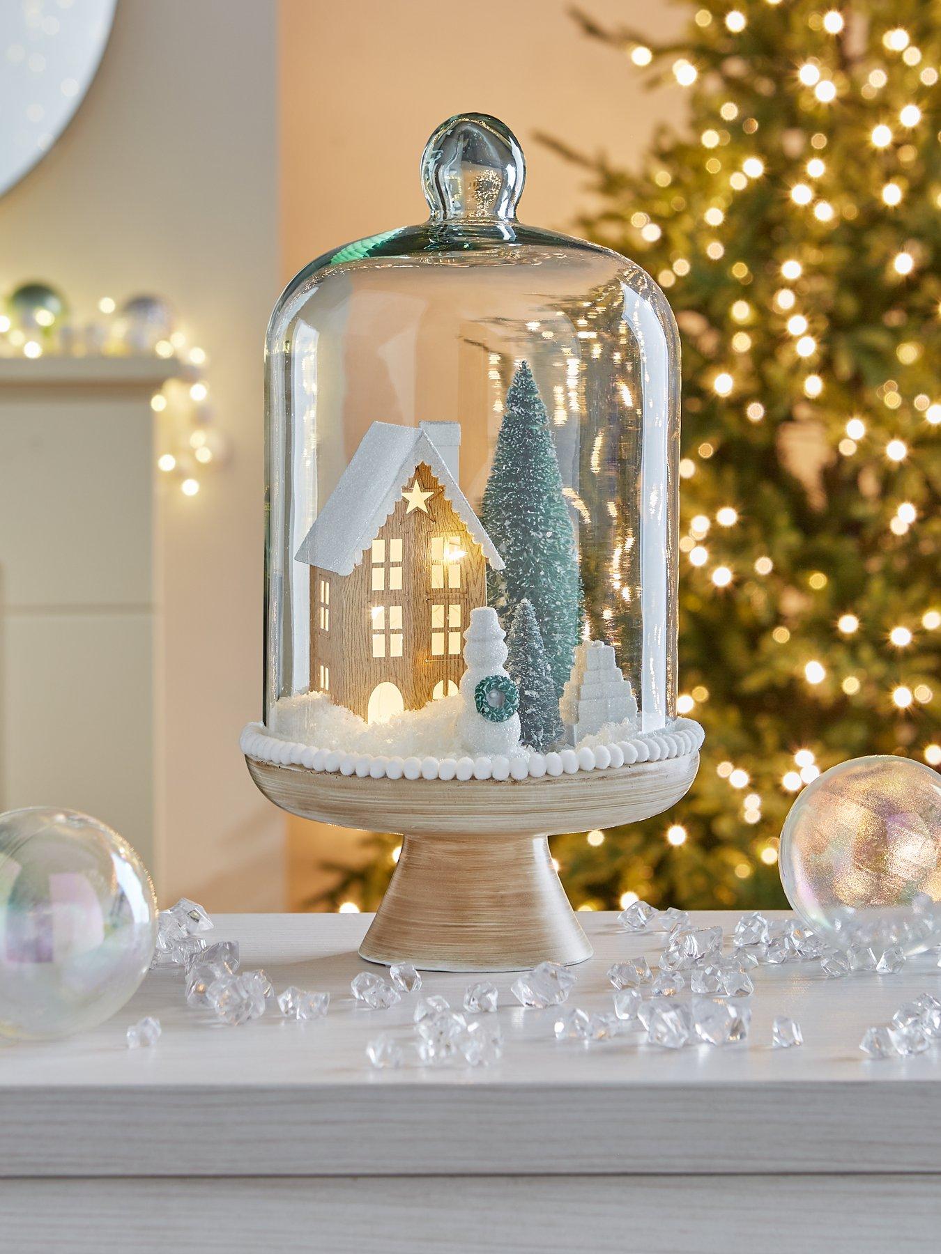Very Home Winter Scene Lit Cloche Christmas Decoration