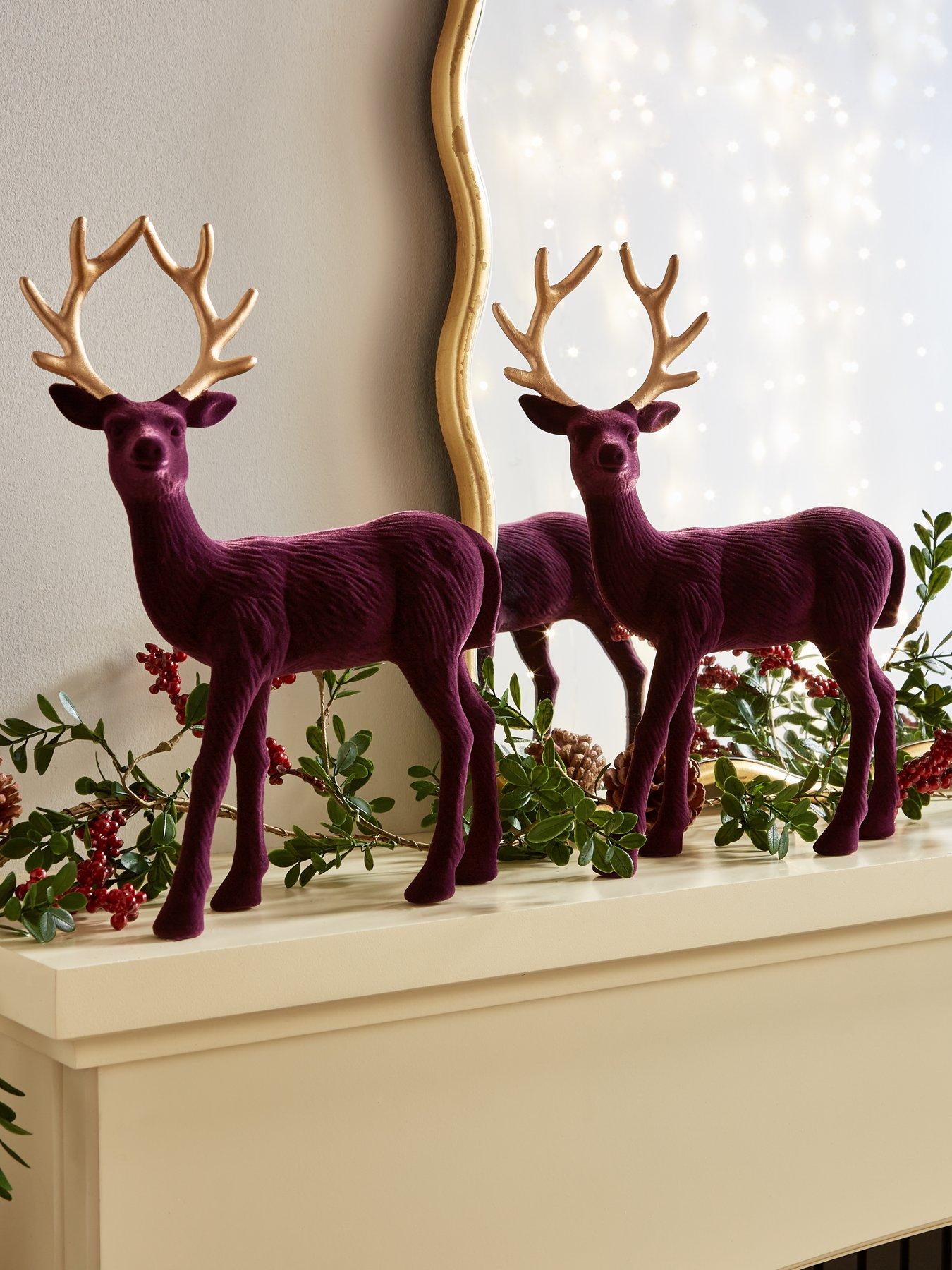 very-home-set-2-flocked-stag-christmas-decorationsfront