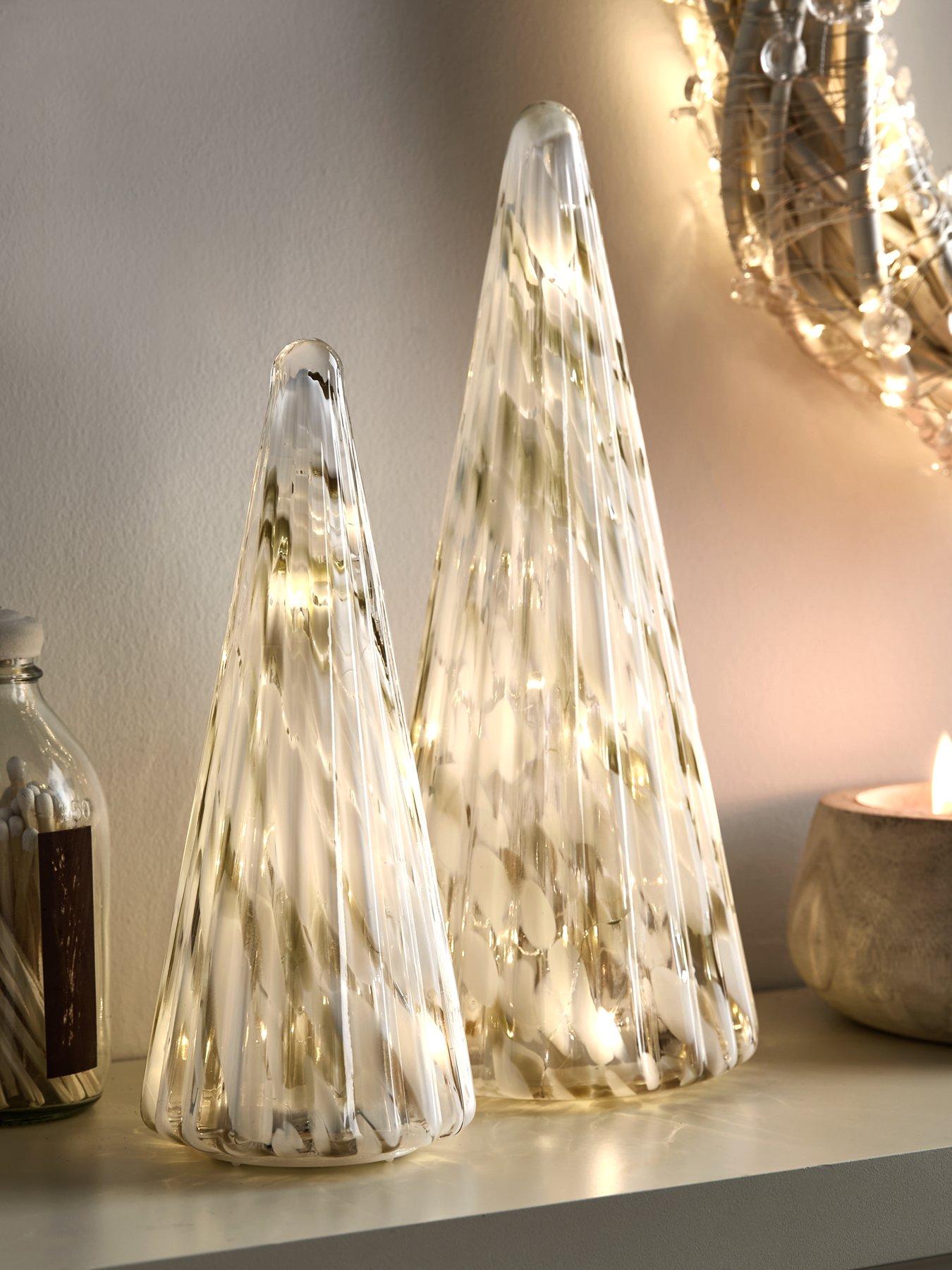 undefined Set of 2 Light Up Marble Glass Christmas Trees