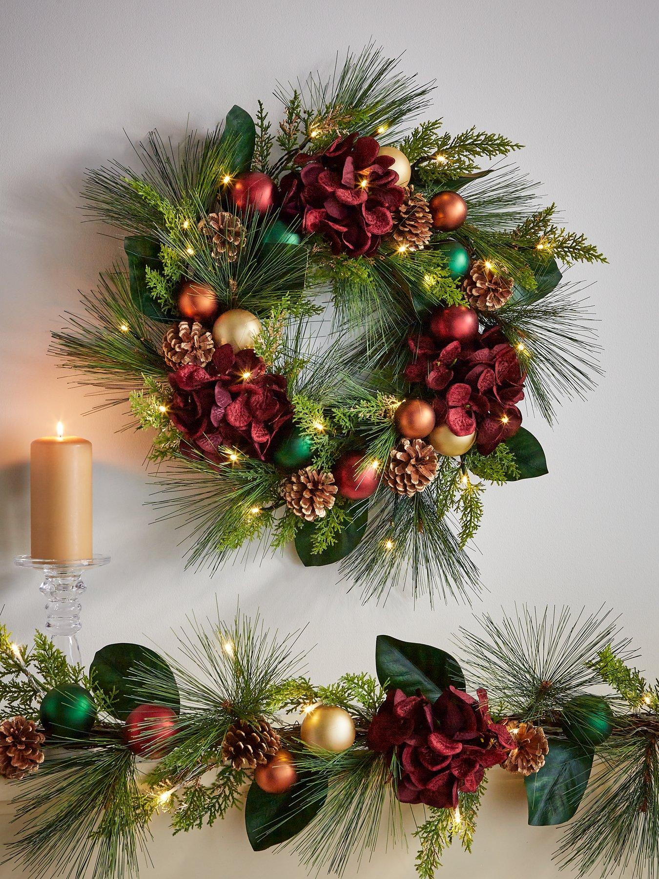 very-home-red-hydrangea-pre-lit-christmas-wreath